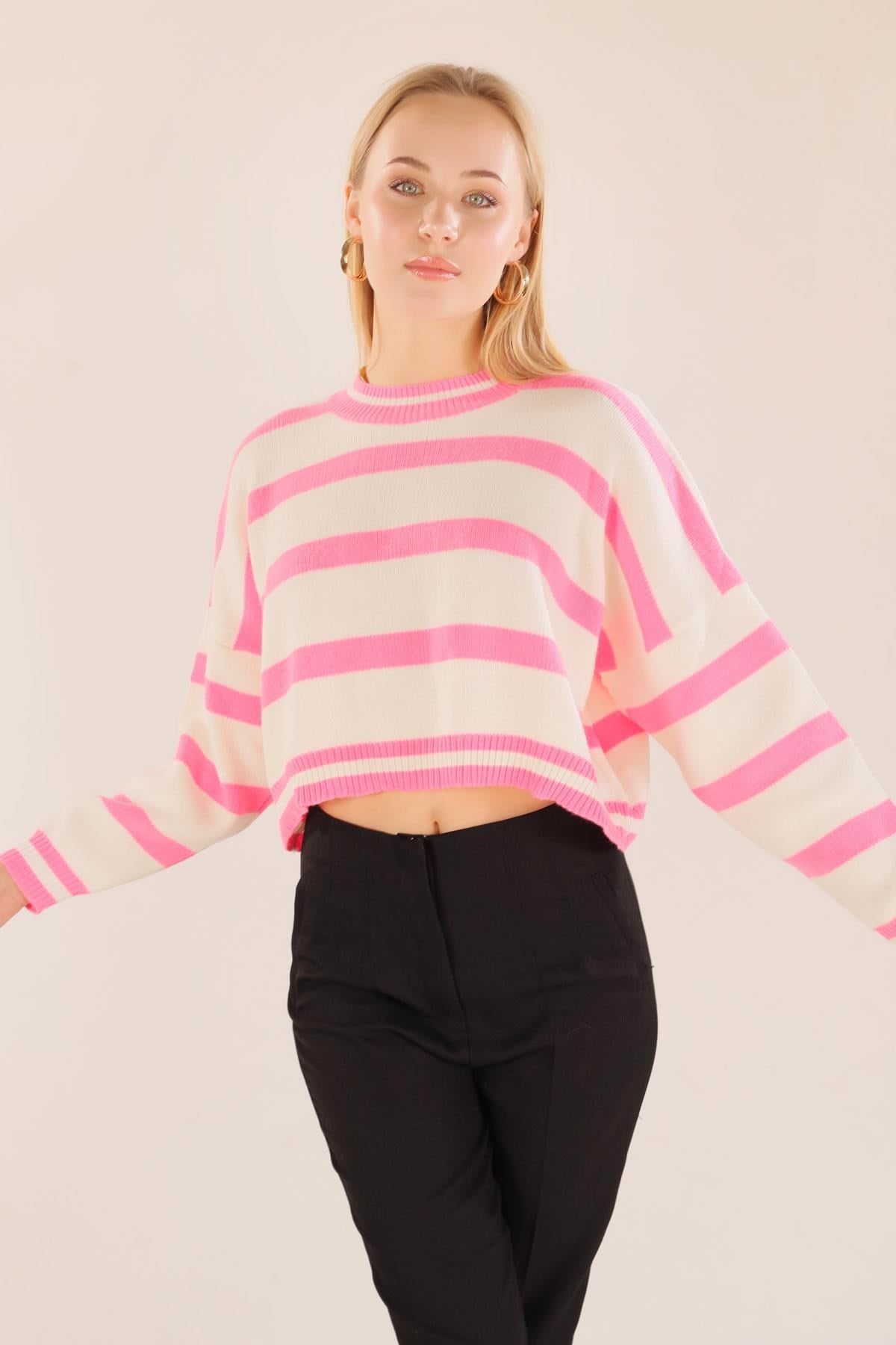 Pembe Bisiklet Yaka Kazak 6016