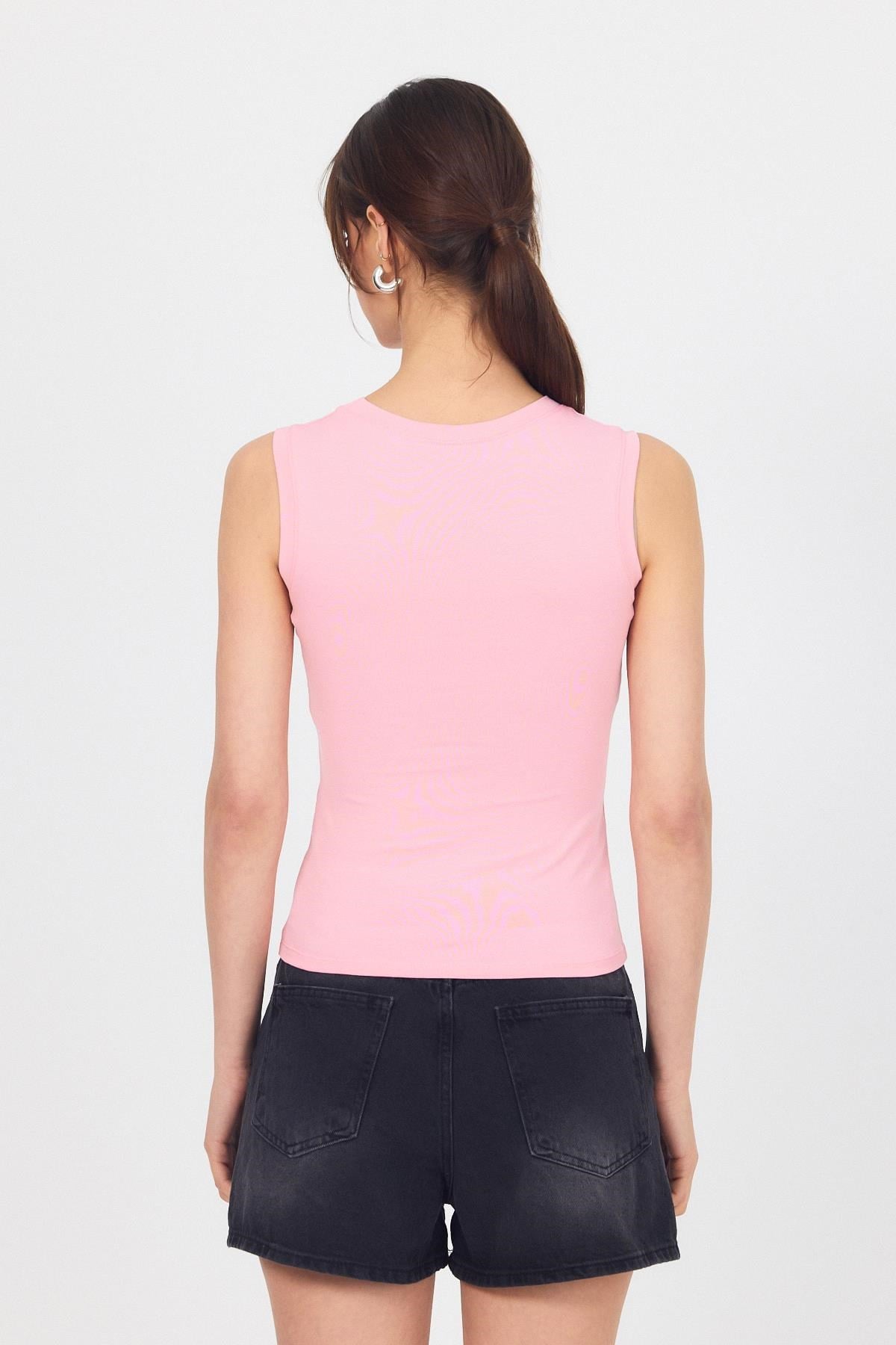 Pembe Bisiklet Yaka Kolsuz Atlet 319