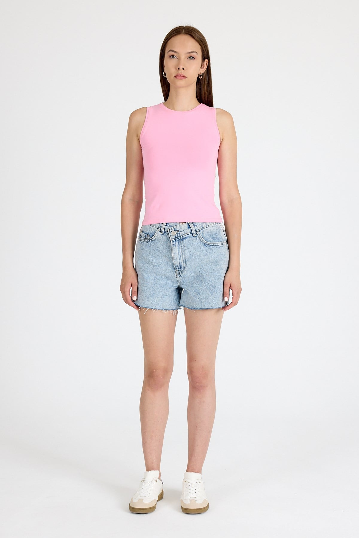 Pembe Bisiklet Yaka Kolsuz Slim Fit Atlet 1663