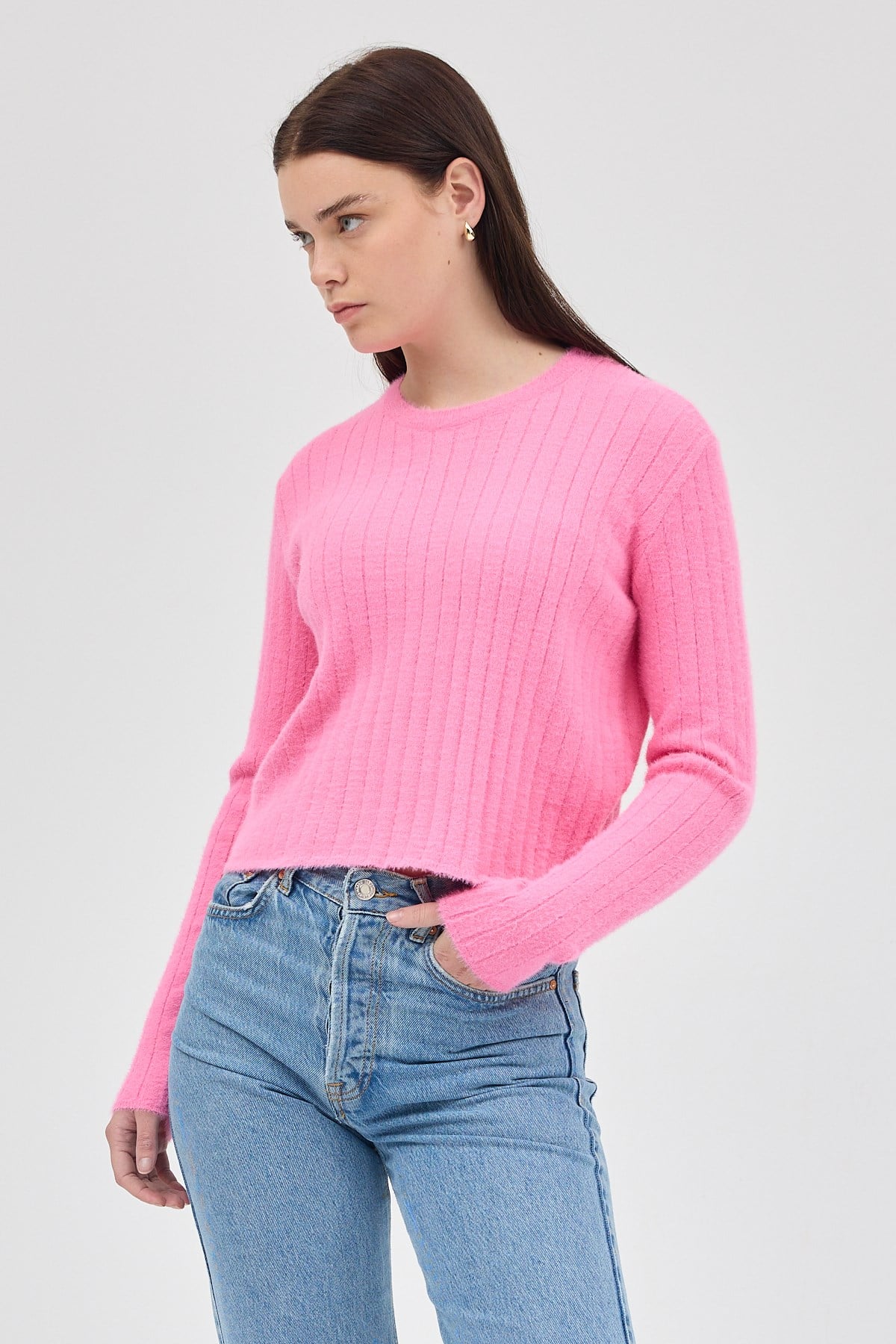 Pembe Bisiklet Yaka Uzun Kol Kadın Kazak 2412