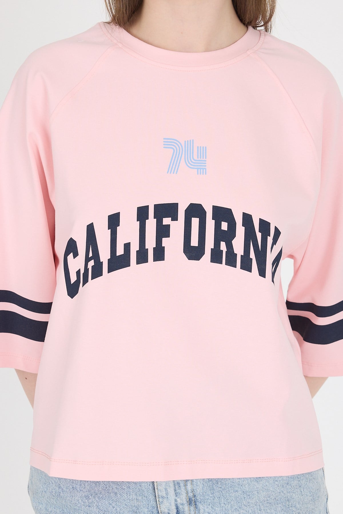 Pembe California Baskılı Oversize Tişört 6817