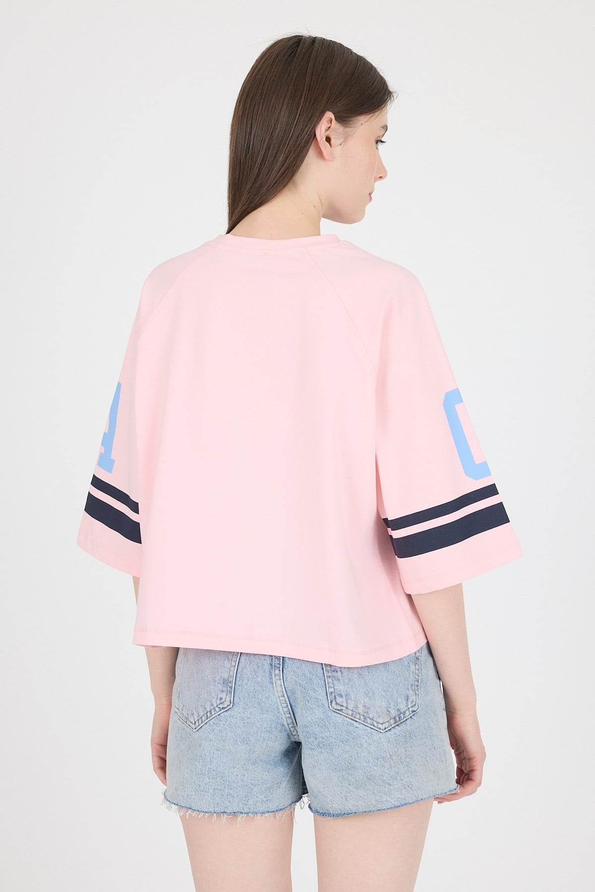 Pembe California Baskılı Oversize Tişört 6817