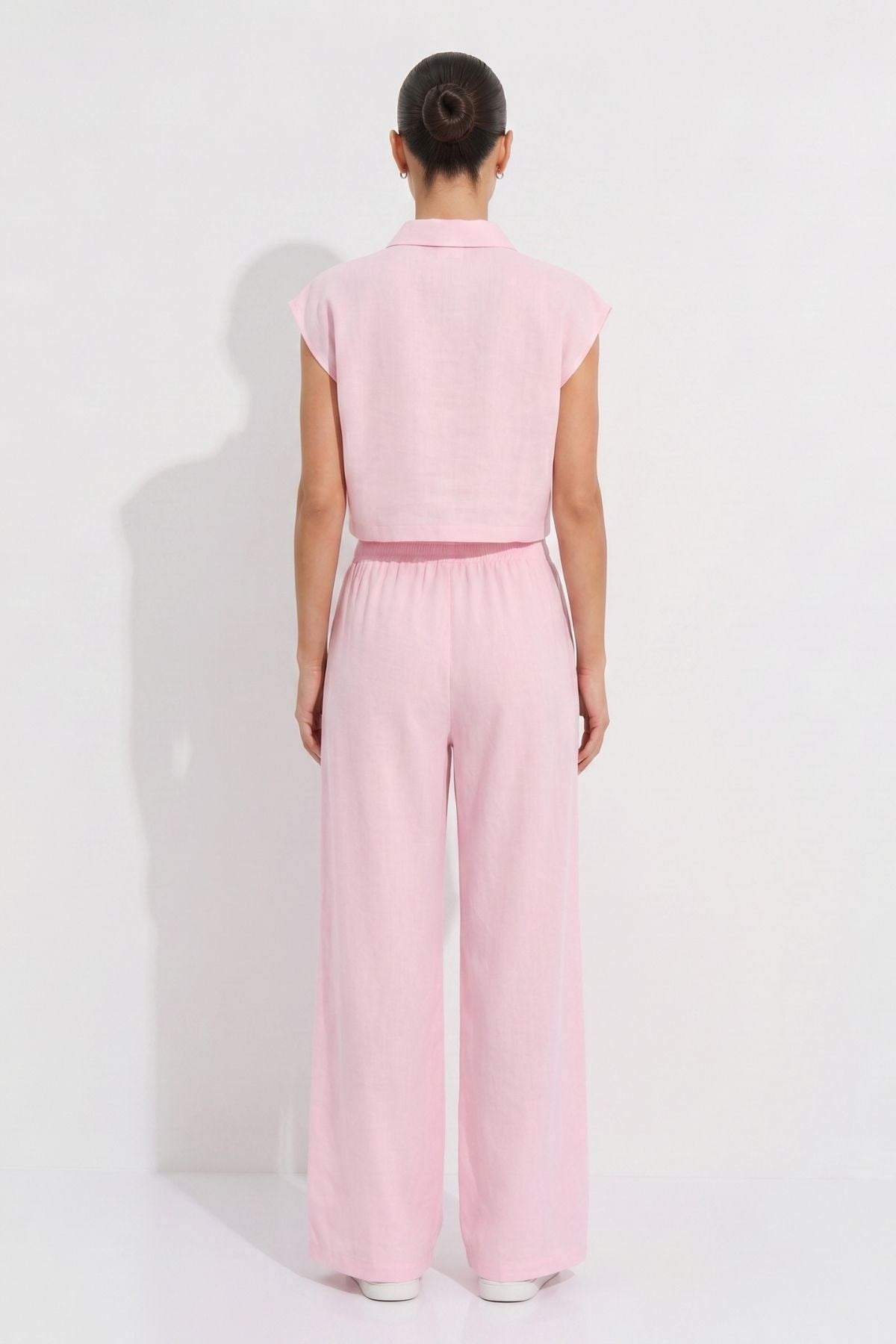 Pembe Cepli crop Gömlek Pantolon Takım 7157