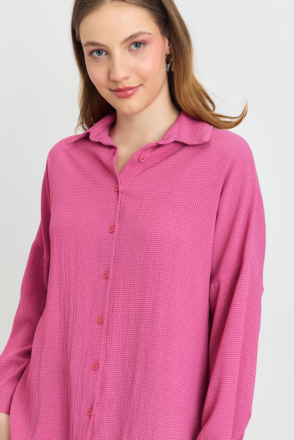 Pembe Çizgi Desenli Gömlek 4636A