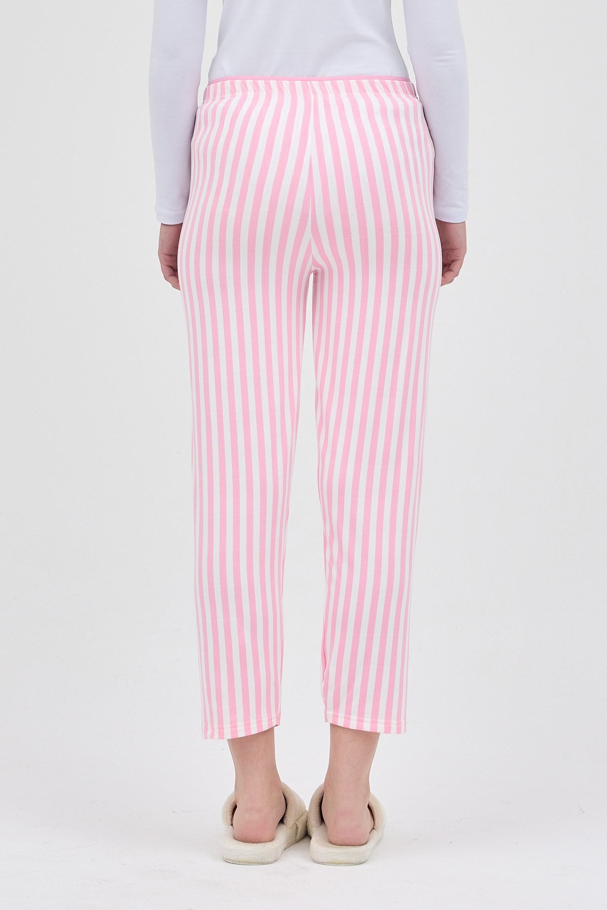 Pembe Çizgi Desenli Lastik Bel Kadın Pijama Altı 4527