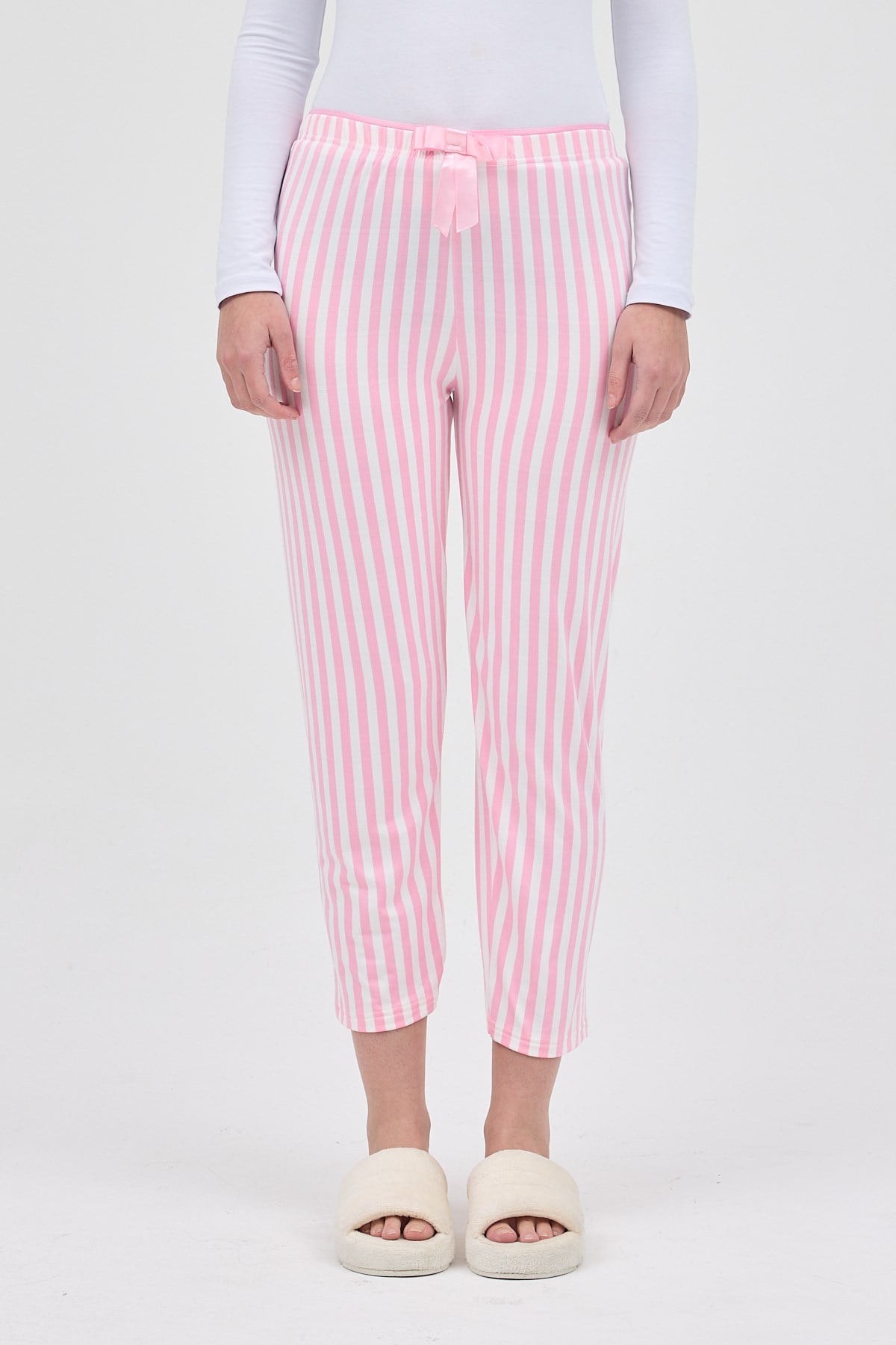 Pembe Çizgi Desenli Lastik Bel Kadın Pijama Altı 4527
