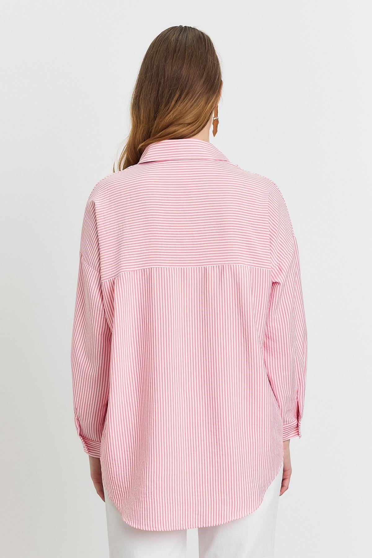Pembe Çizgili Cepli Gömlek 4294A
