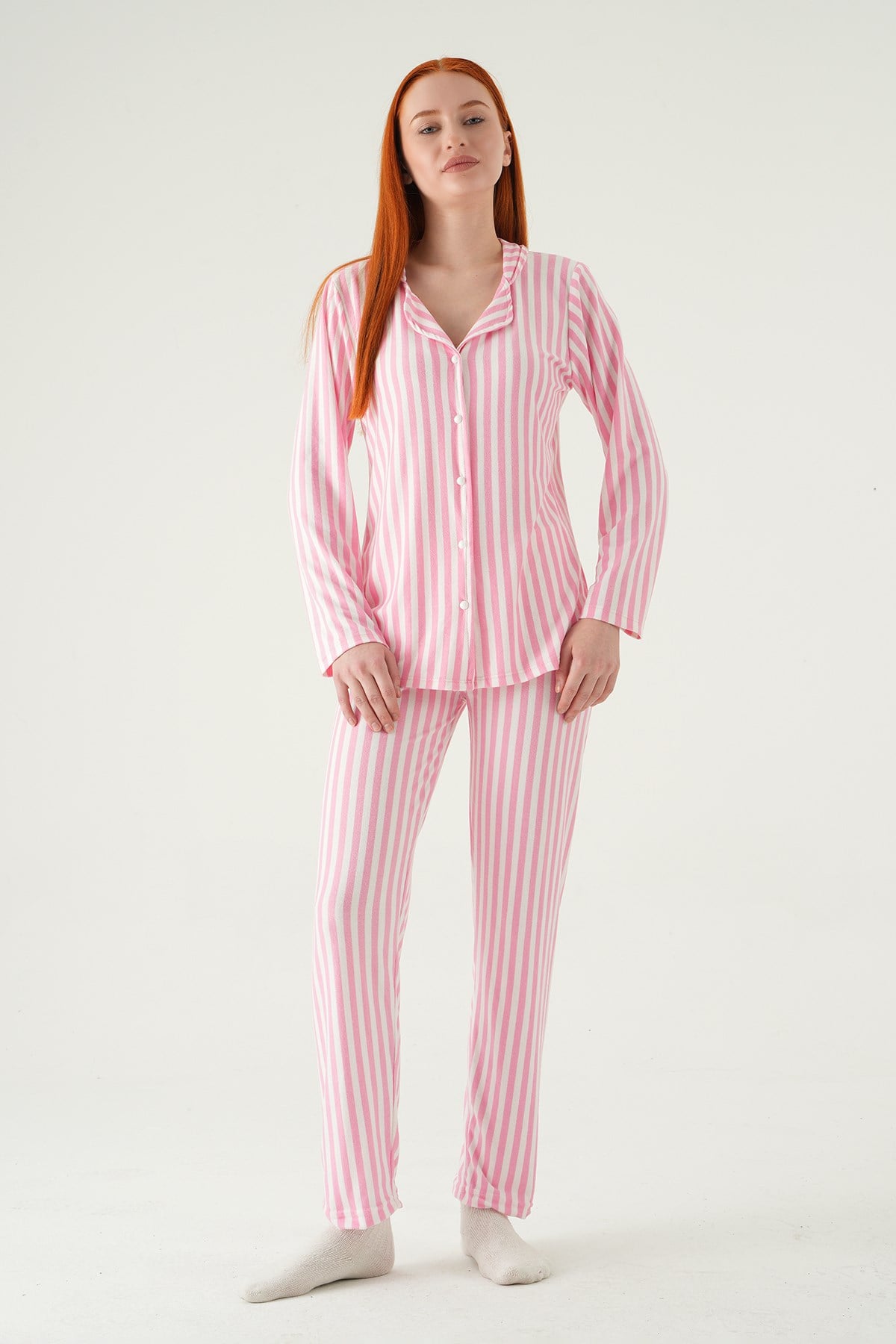 Pembe Çizgili Pijama Takımı 4542