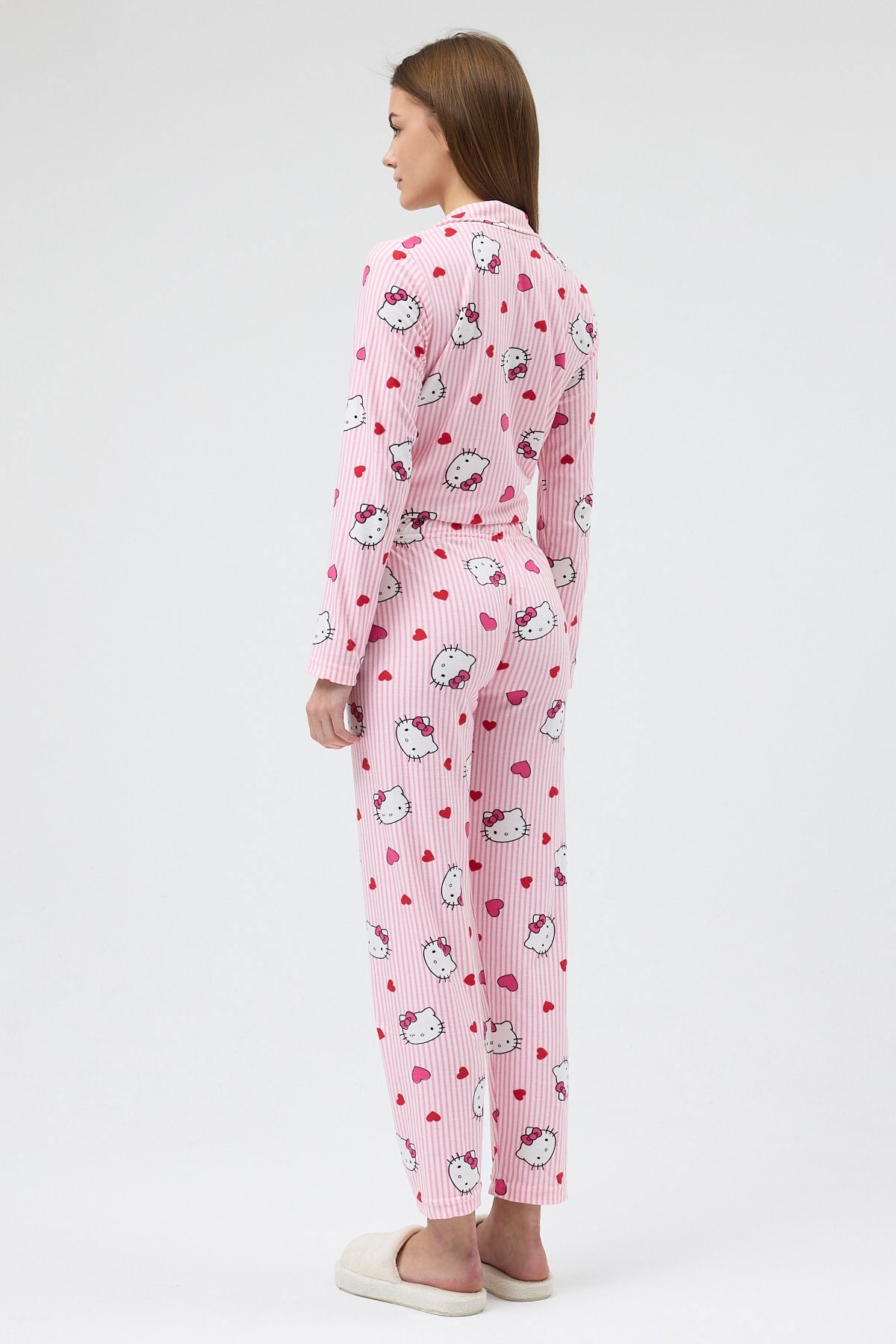 Pembe Desenli Düğmeli Kadın Pijama Takımı 3000
