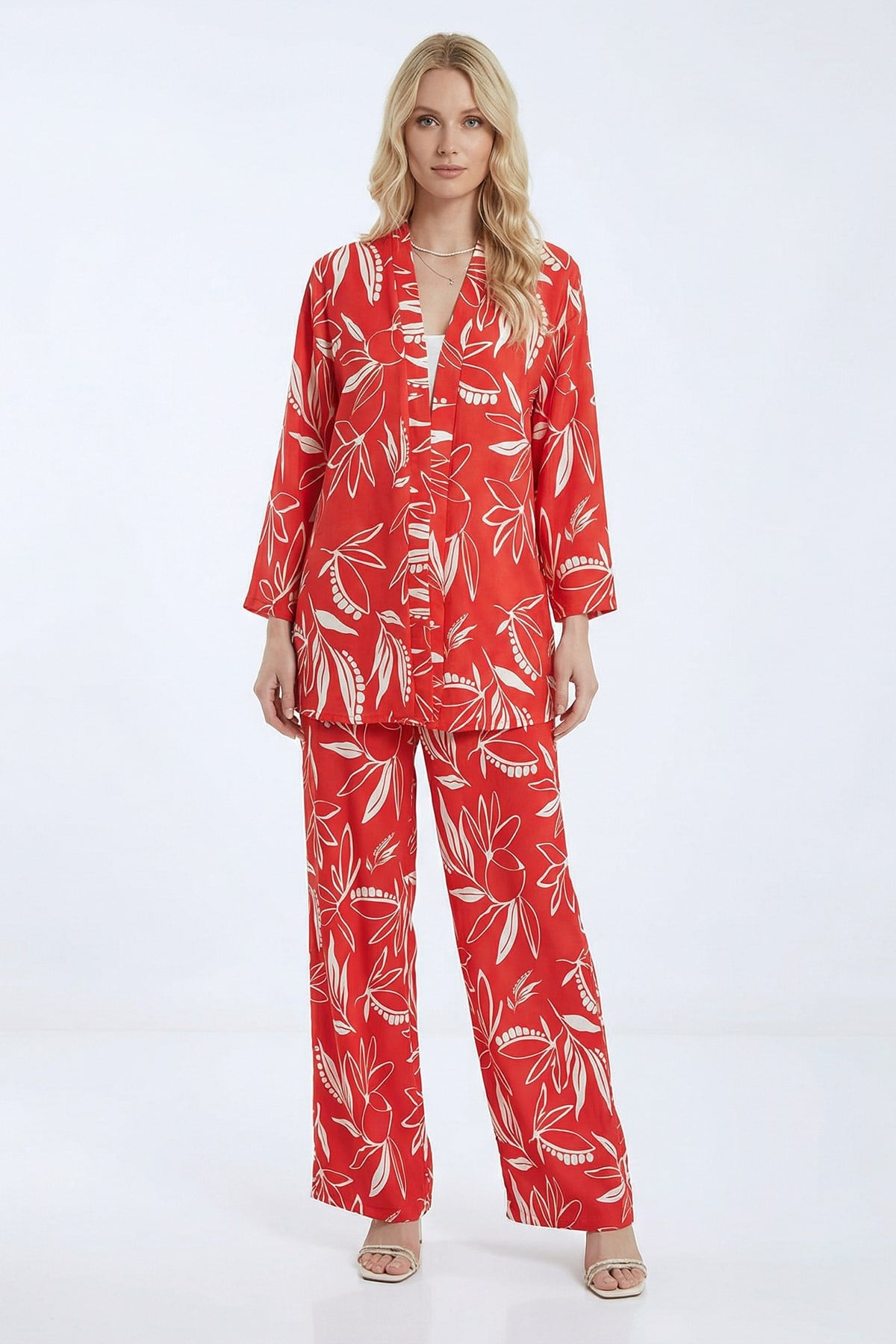 Pembe Desenli Kimono Takım 121