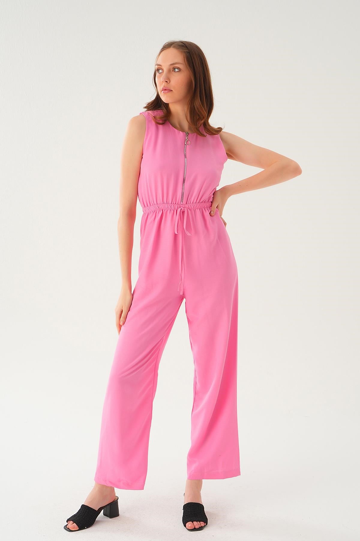 Pembe Fermuar Detay Kemerli Tulum 4058