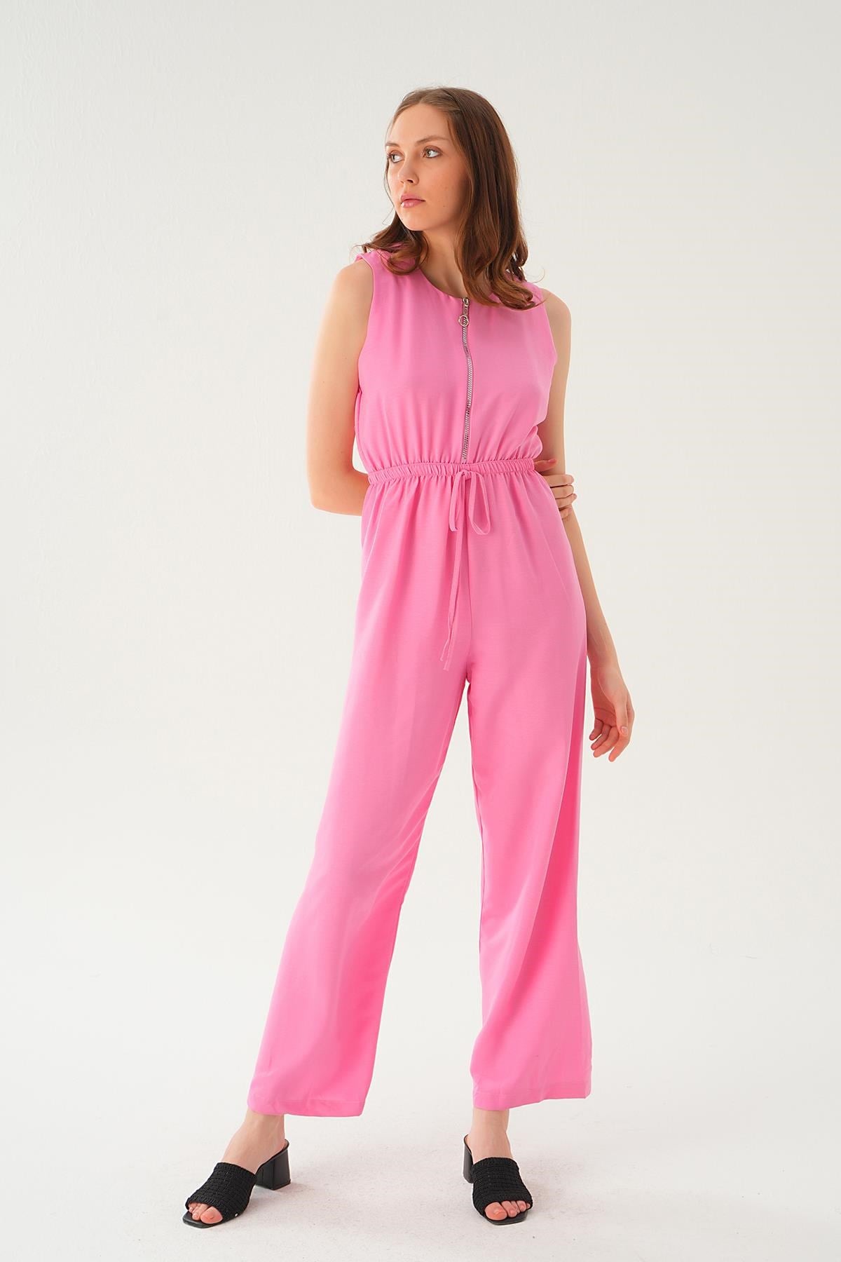 Pembe Fermuar Detay Kemerli Tulum 4058