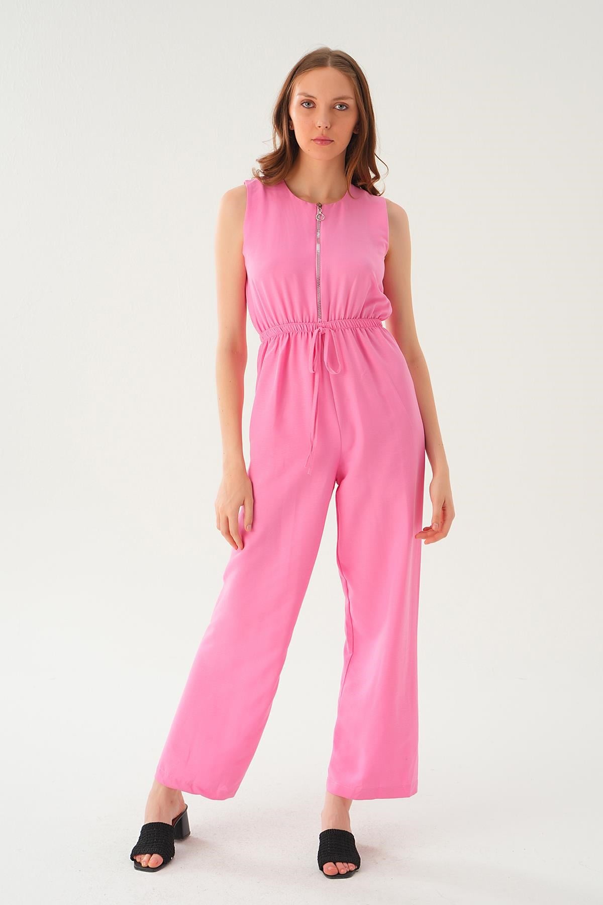 Pembe Fermuar Detay Kemerli Tulum 4058
