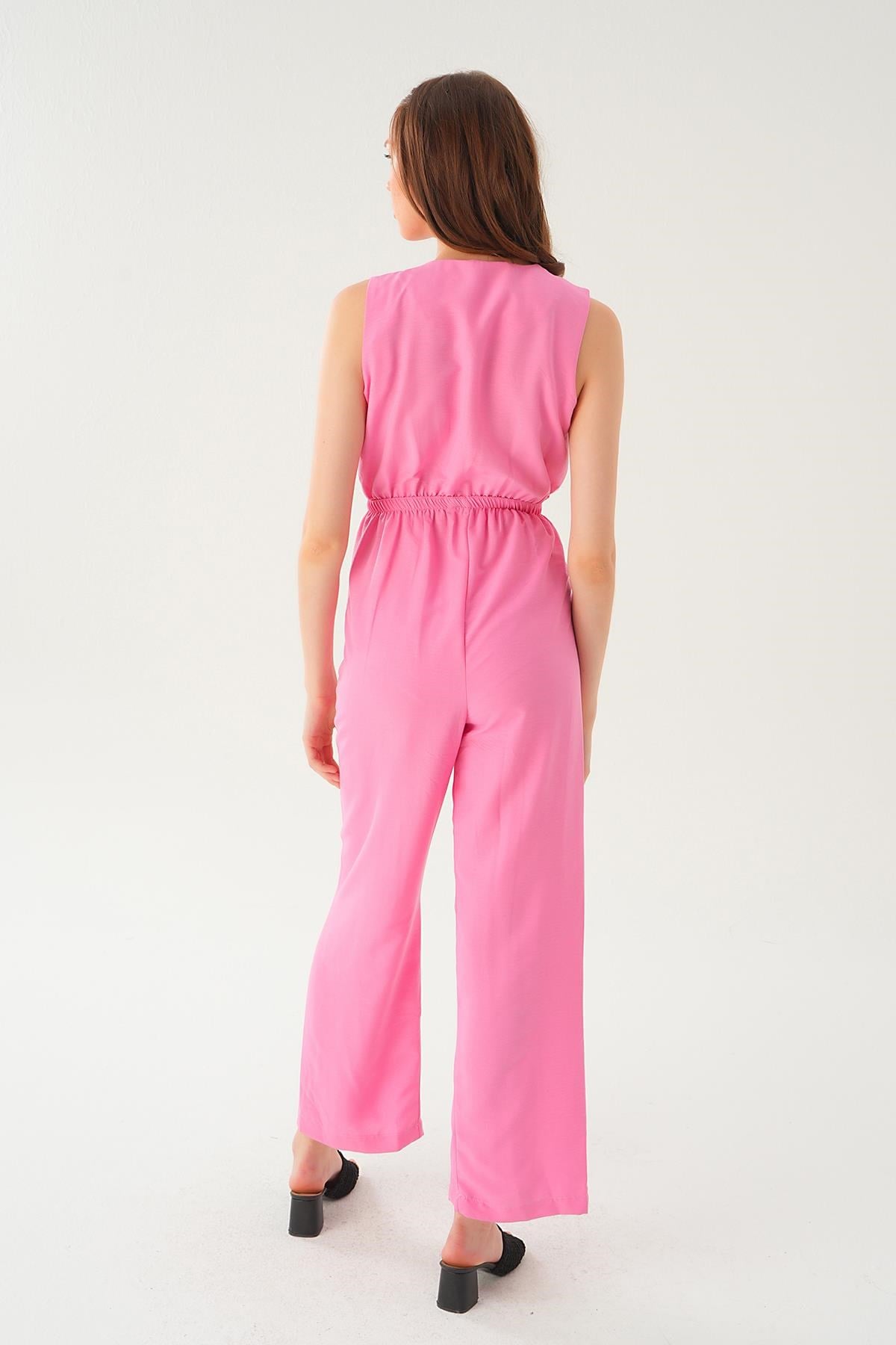 Pembe Fermuar Detay Kemerli Tulum 4058