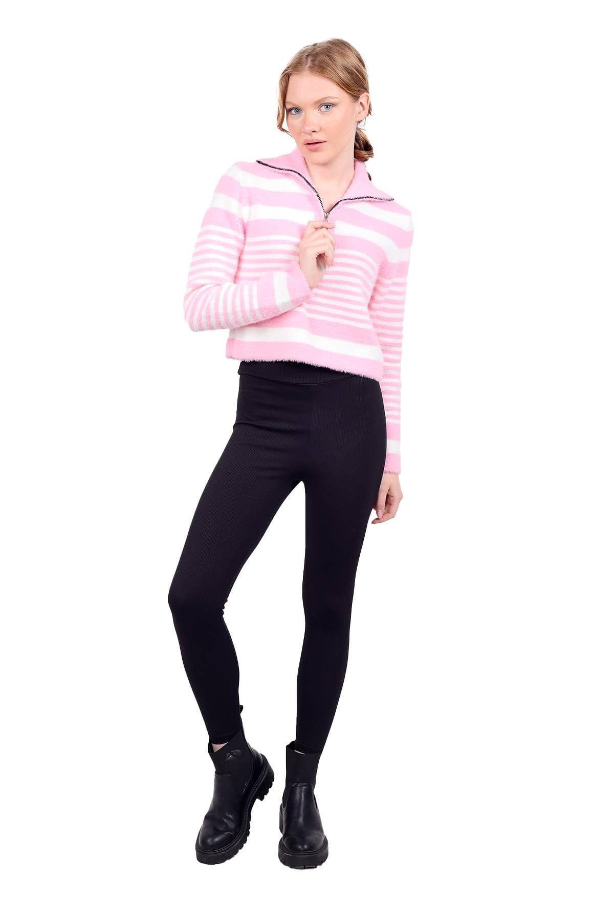 Pembe Fermuar Detay Yumoş Kazak 6619