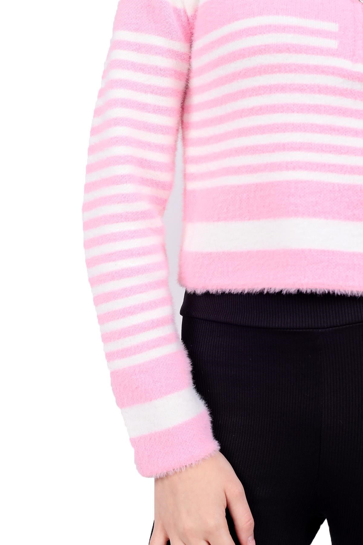 Pembe Fermuar Detay Yumoş Kazak 6619