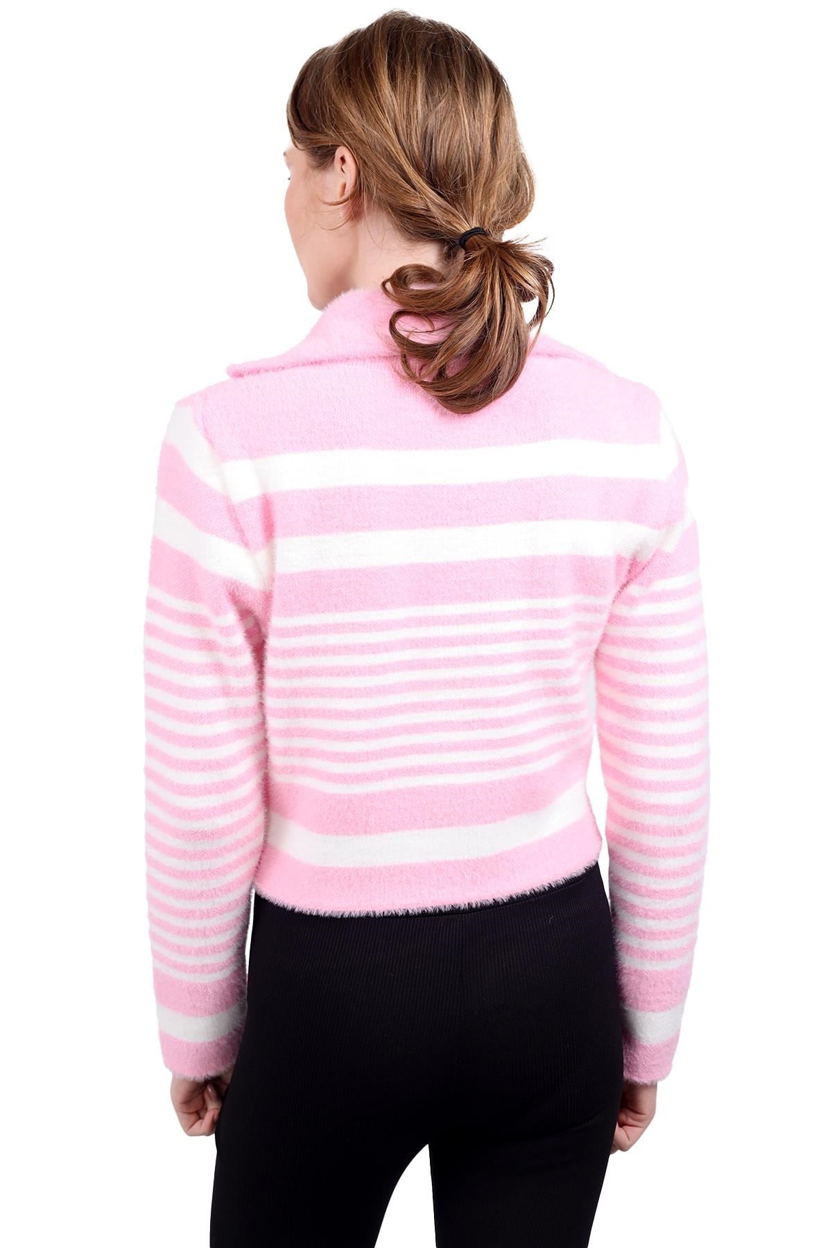 Pembe Fermuar Detay Yumoş Kazak 6619