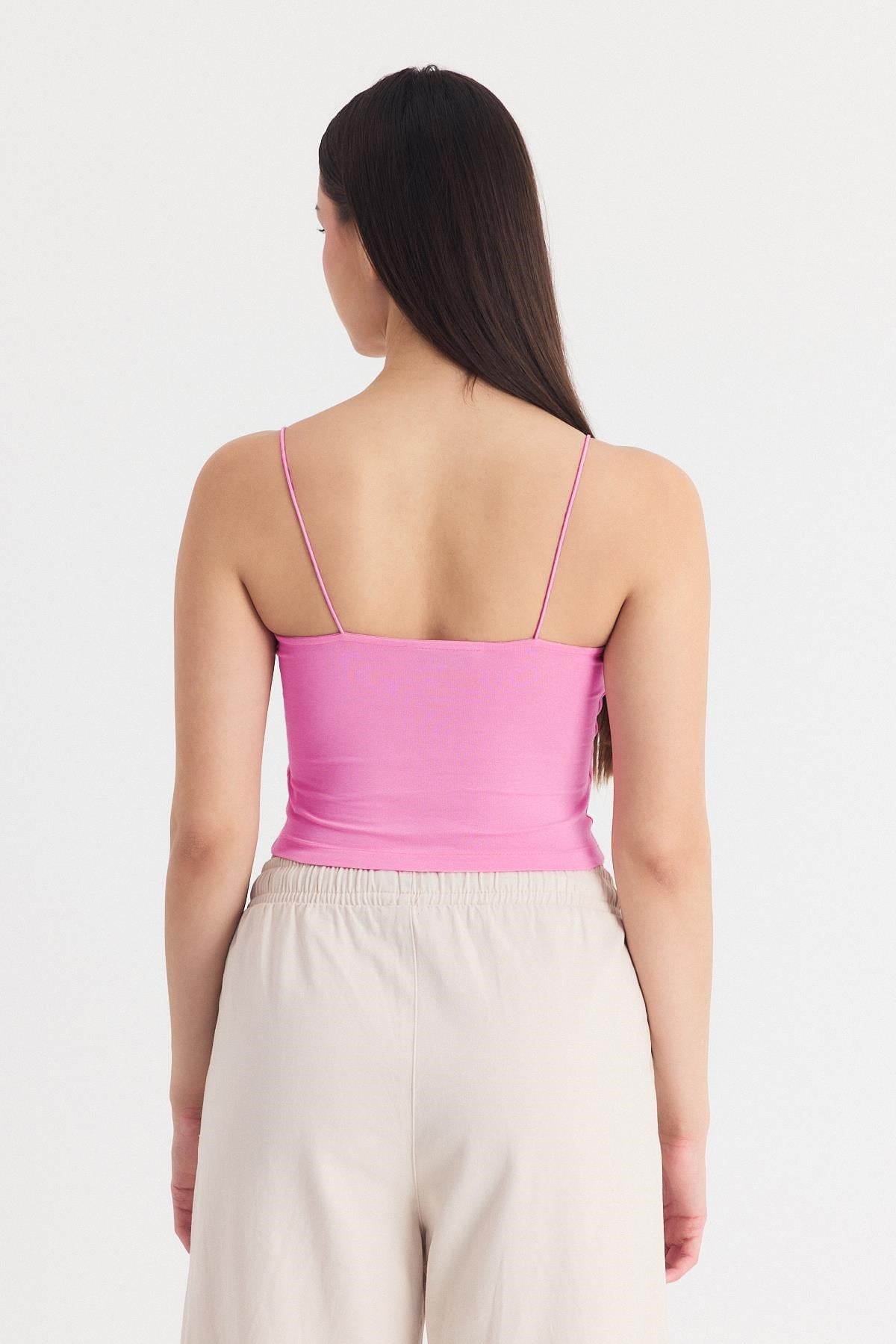 Pembe İnce Askılı Fitted Basic Atlet 947