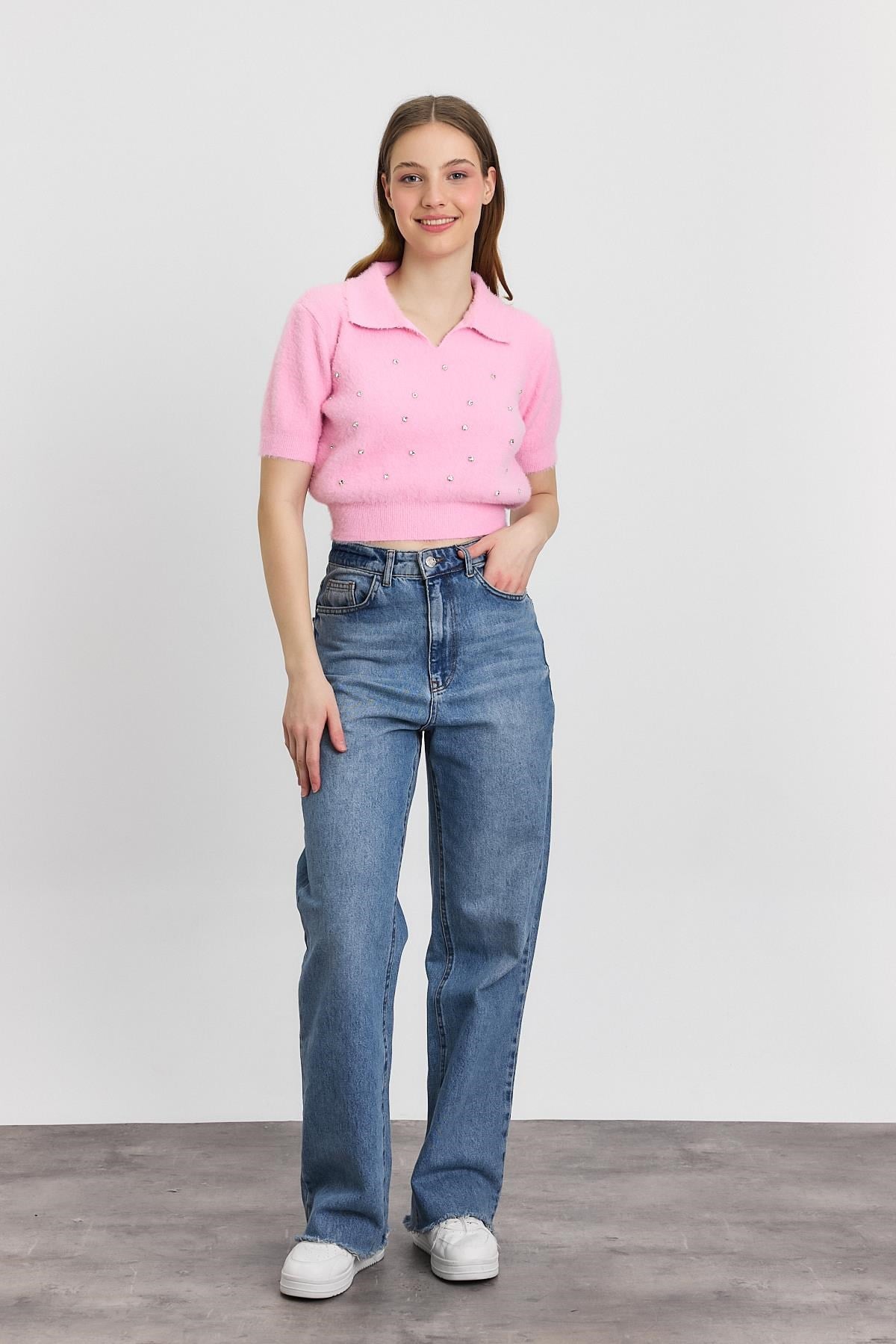 Pembe İnci Detay Yumoş Kazak 6625