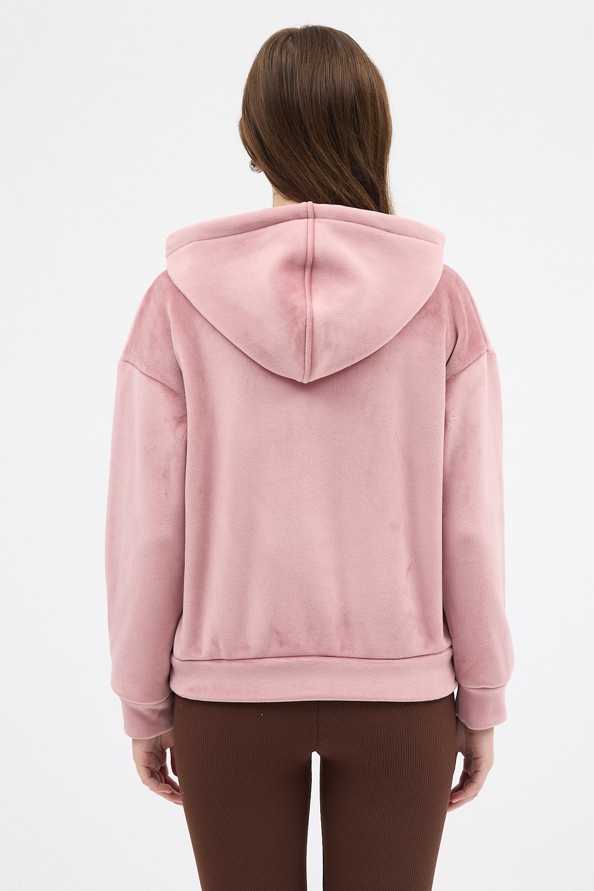 Pembe Kadın Fermuarlı Kapüşonlu Sweatshirt 3059A