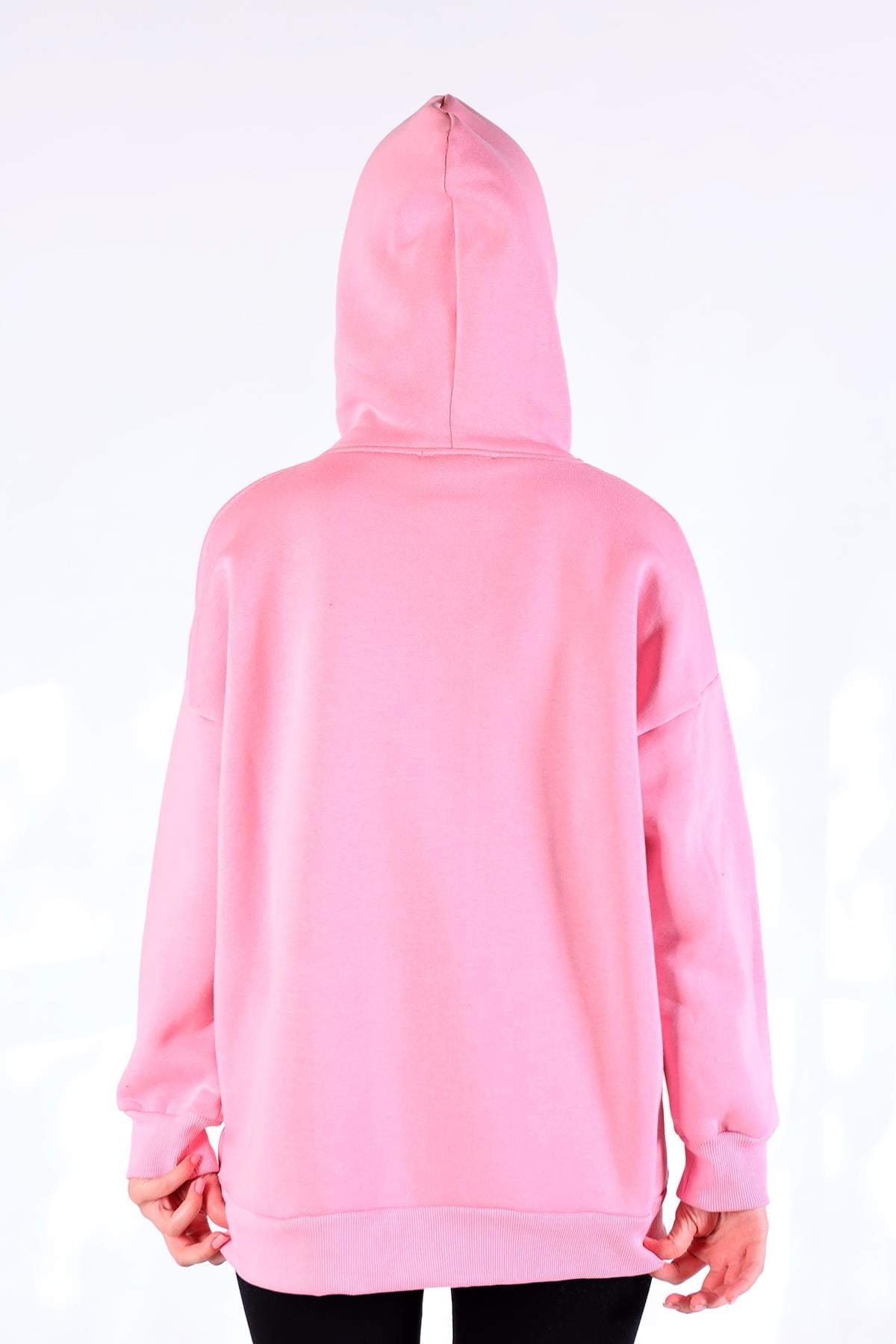 Pembe Kalp Nakış Detay Fermuarlı Sweat 9142M