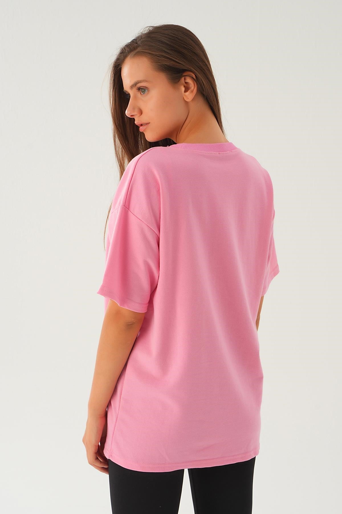 Pembe Kalp Nakış Detay Tişört 2448
