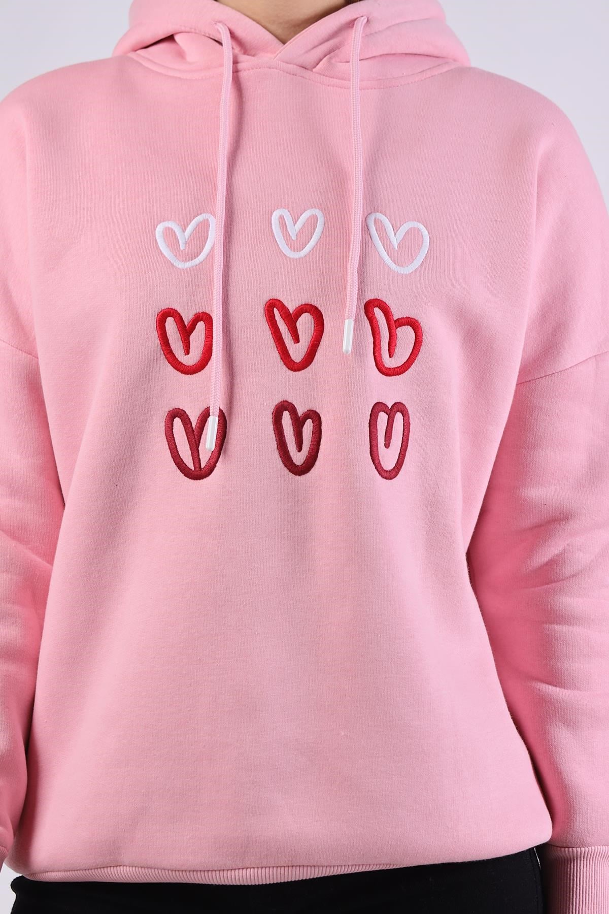 Pembe Kalp Nakışlı Sweat 9154M