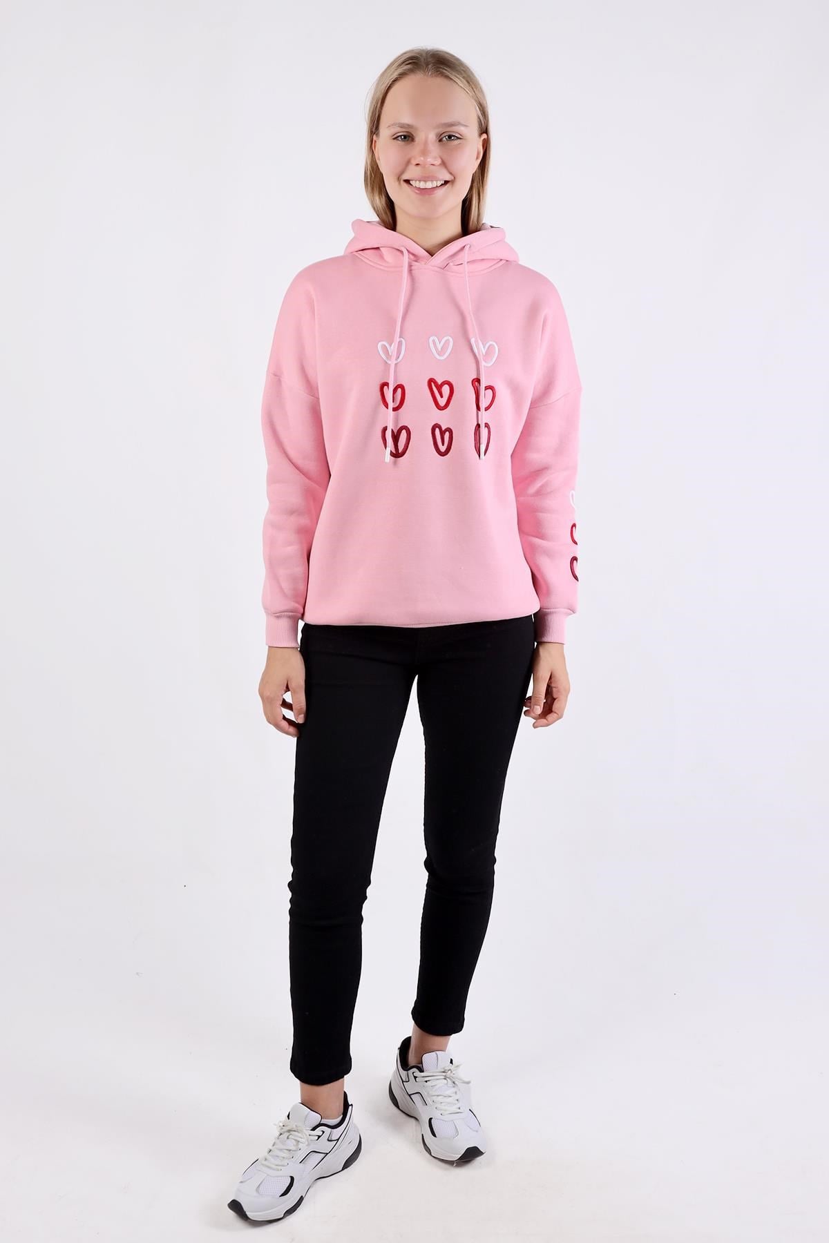 Pembe Kalp Nakışlı Sweat 9154M