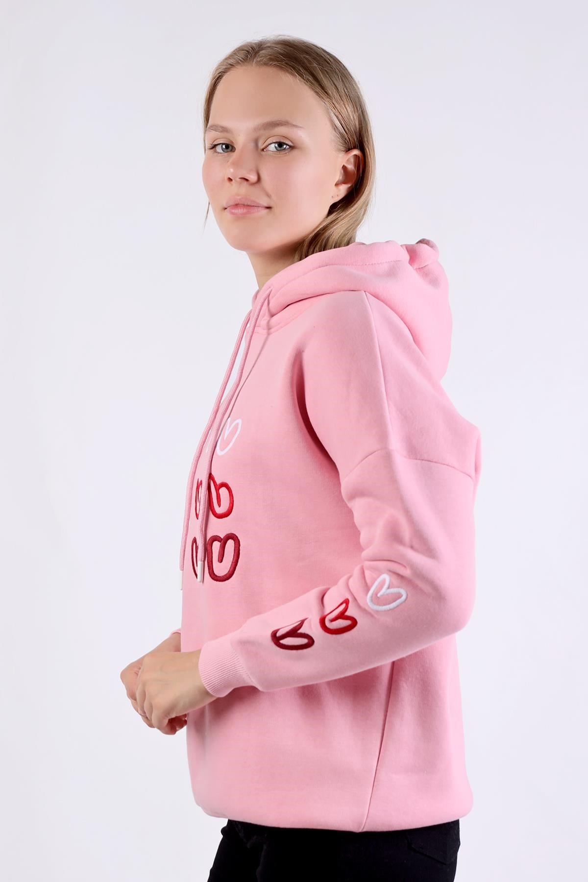 Pembe Kalp Nakışlı Sweat 9154M