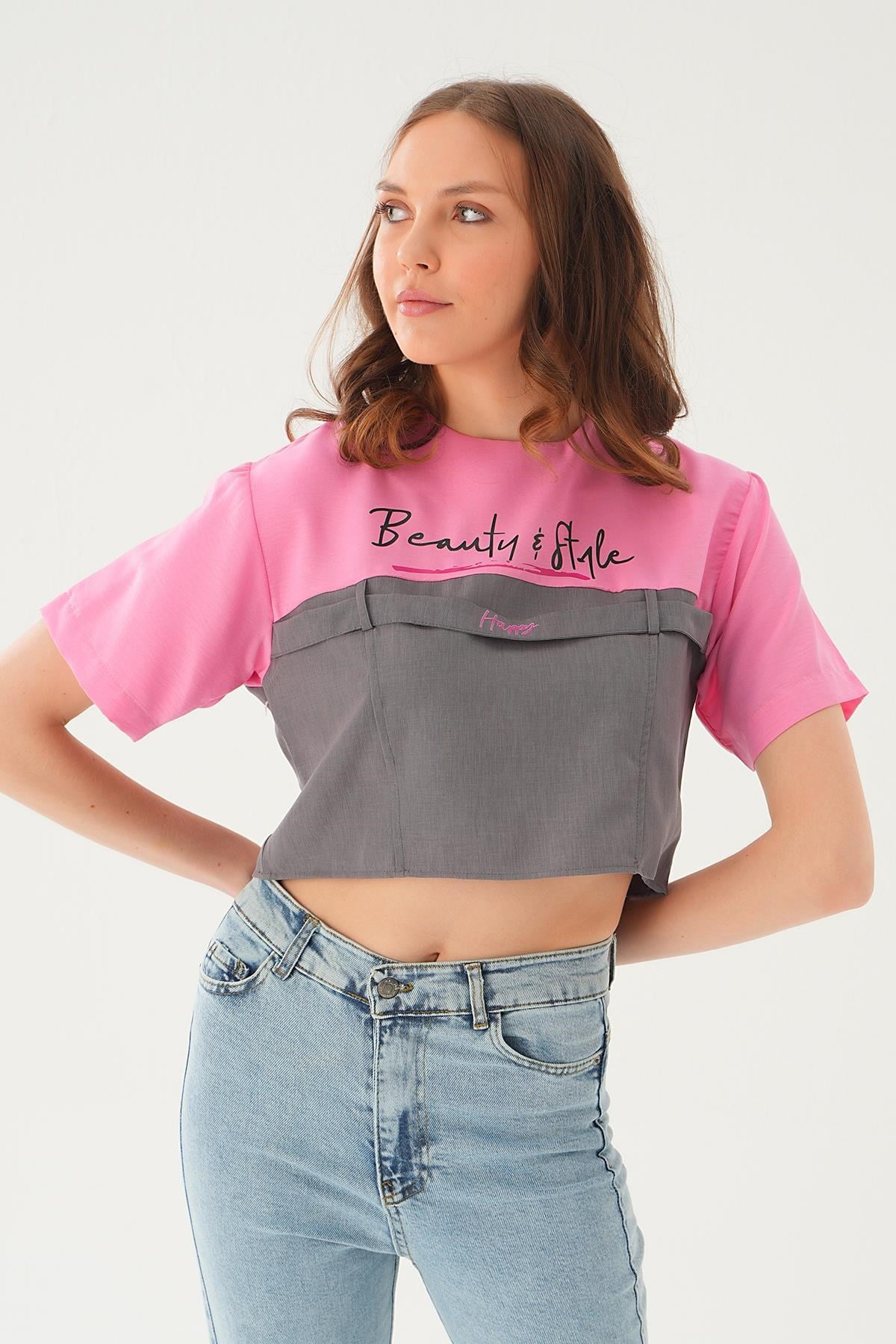 Pembe Kanguru Cepli Tişört 71504