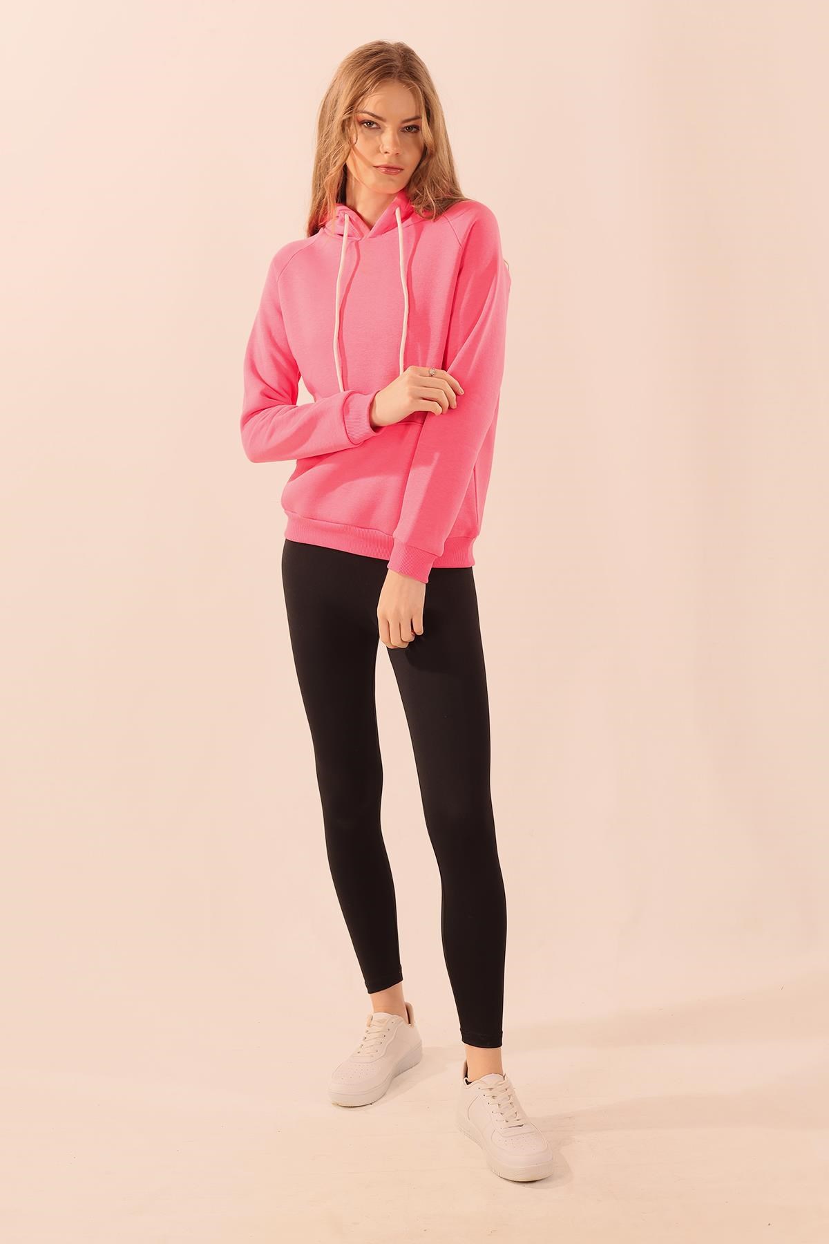 Pembe Kapüşonlu Cep Detay Sweat 9018M