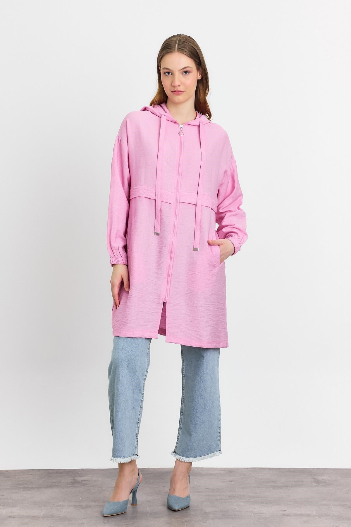 Pembe Kapüşonlu Cepli Kap 4472A
