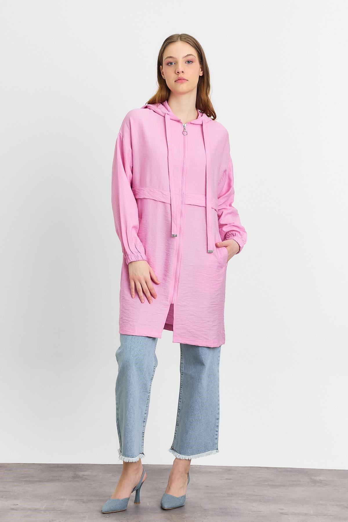 Pembe Kapüşonlu Cepli Kap 4472A