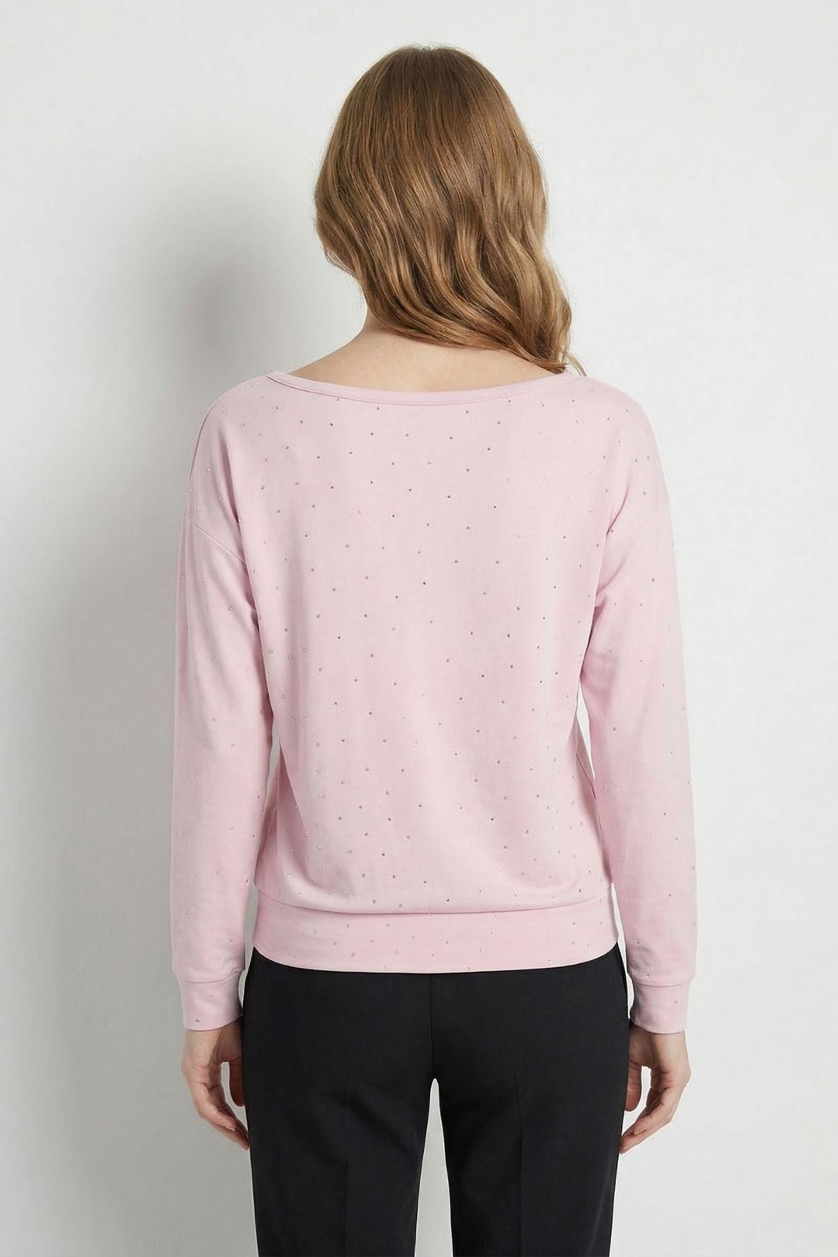 Pembe Kayık Yaka Taş Detaylı Bluz 8364