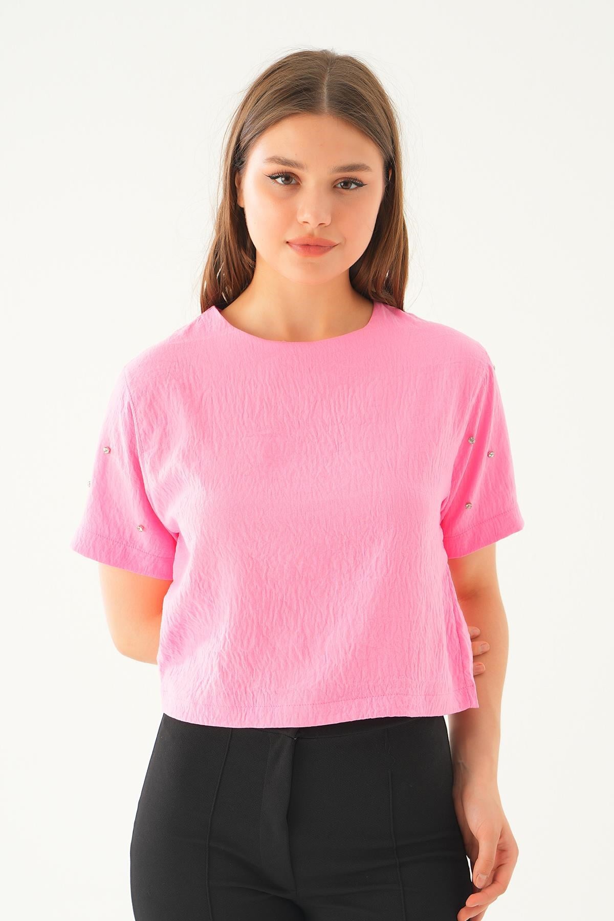 Pembe Kol İnci Detay Bluz 71511
