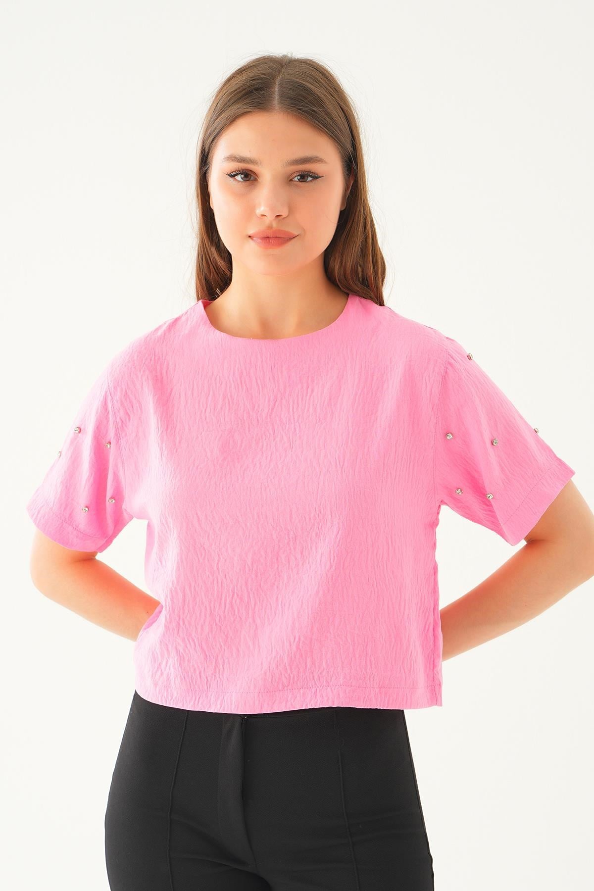 Pembe Kol İnci Detay Bluz 71511