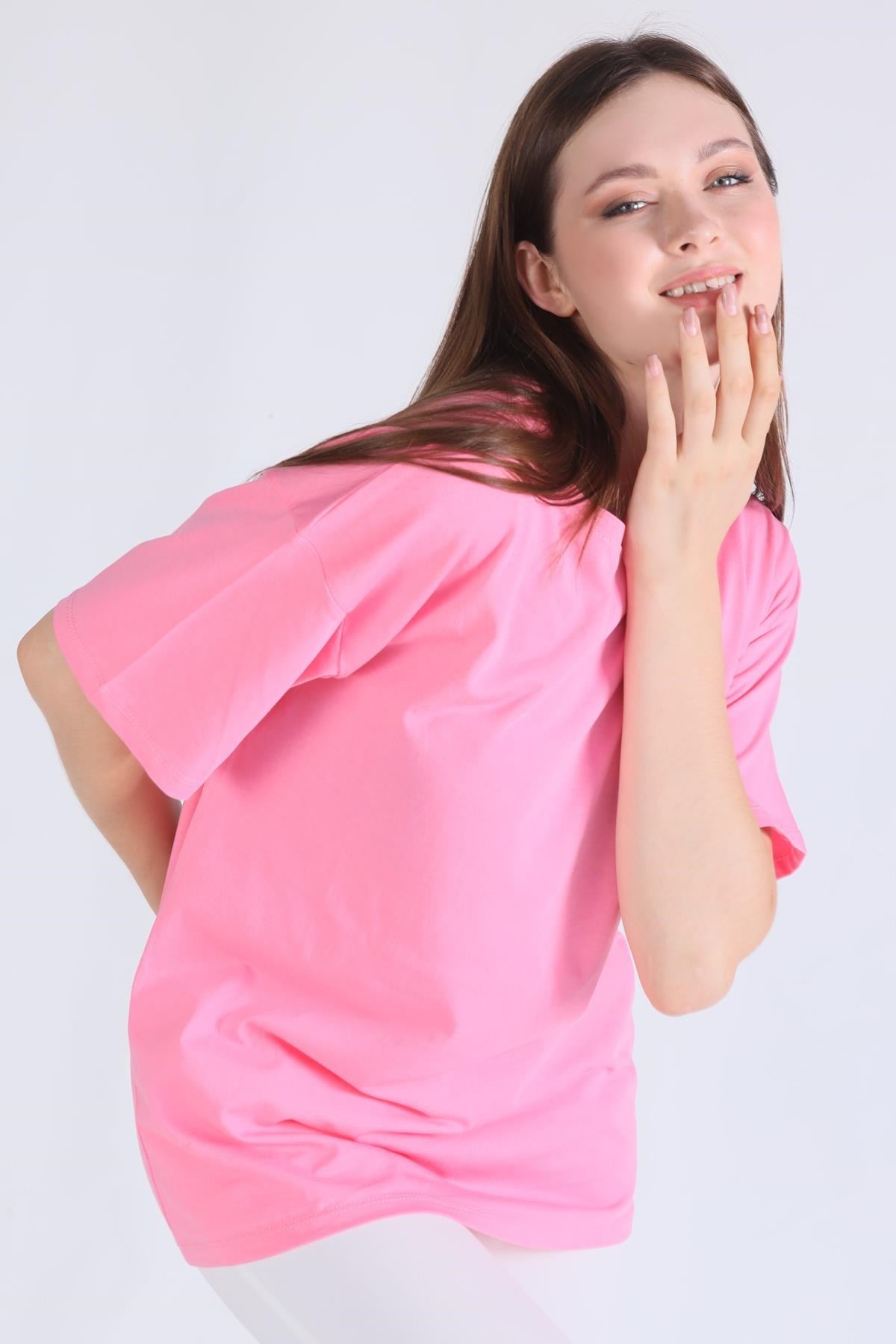 Pembe Love Yourself Baskı Tişört 1395