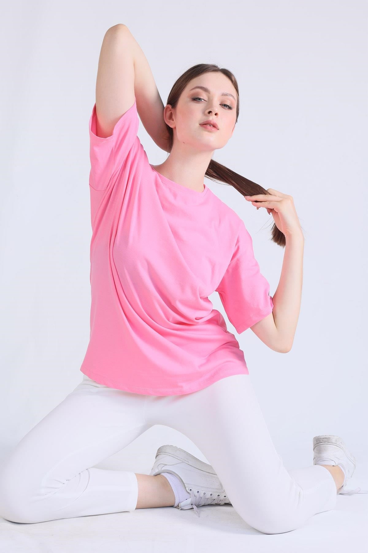 Pembe Love Yourself Baskı Tişört 1395