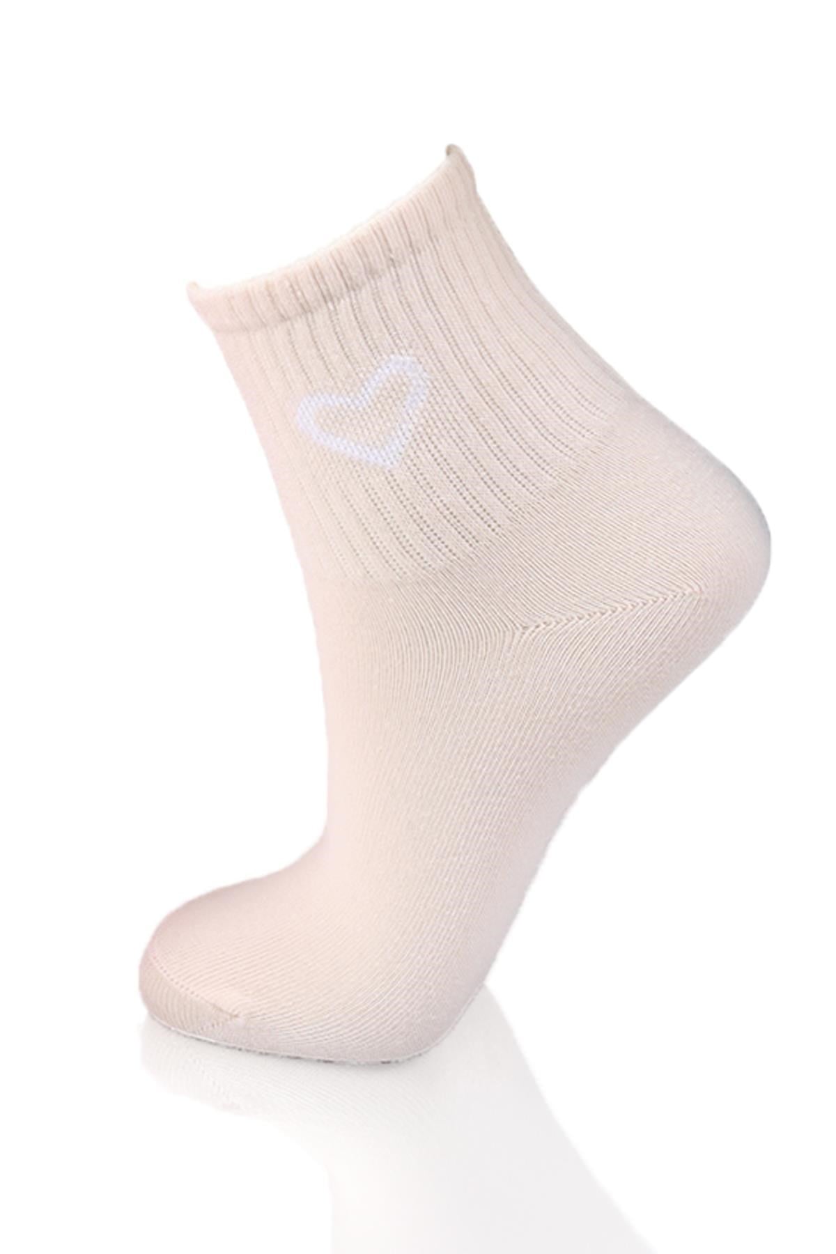 Pembe-Mavi-Bej 3'lü Kalp Detay Tenis Yarım Konç Çorap 1100