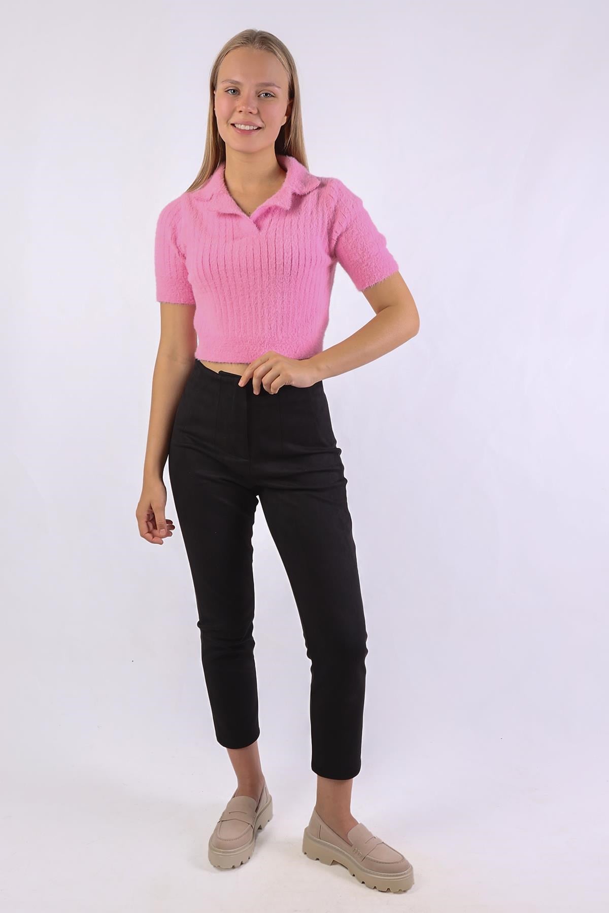 Pembe Polo Yaka Fitilli Kazak 24162