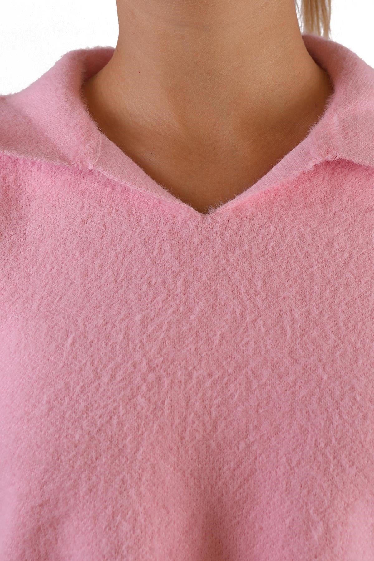 Pembe Polo Yaka Yumoş Kazak 6621