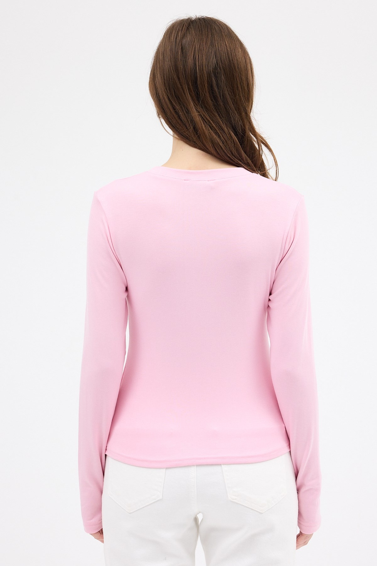 Pembe Premium/Viskoz Yumuşak Kumaşlı Parmak Geçmeli Crop Bluz 8162A