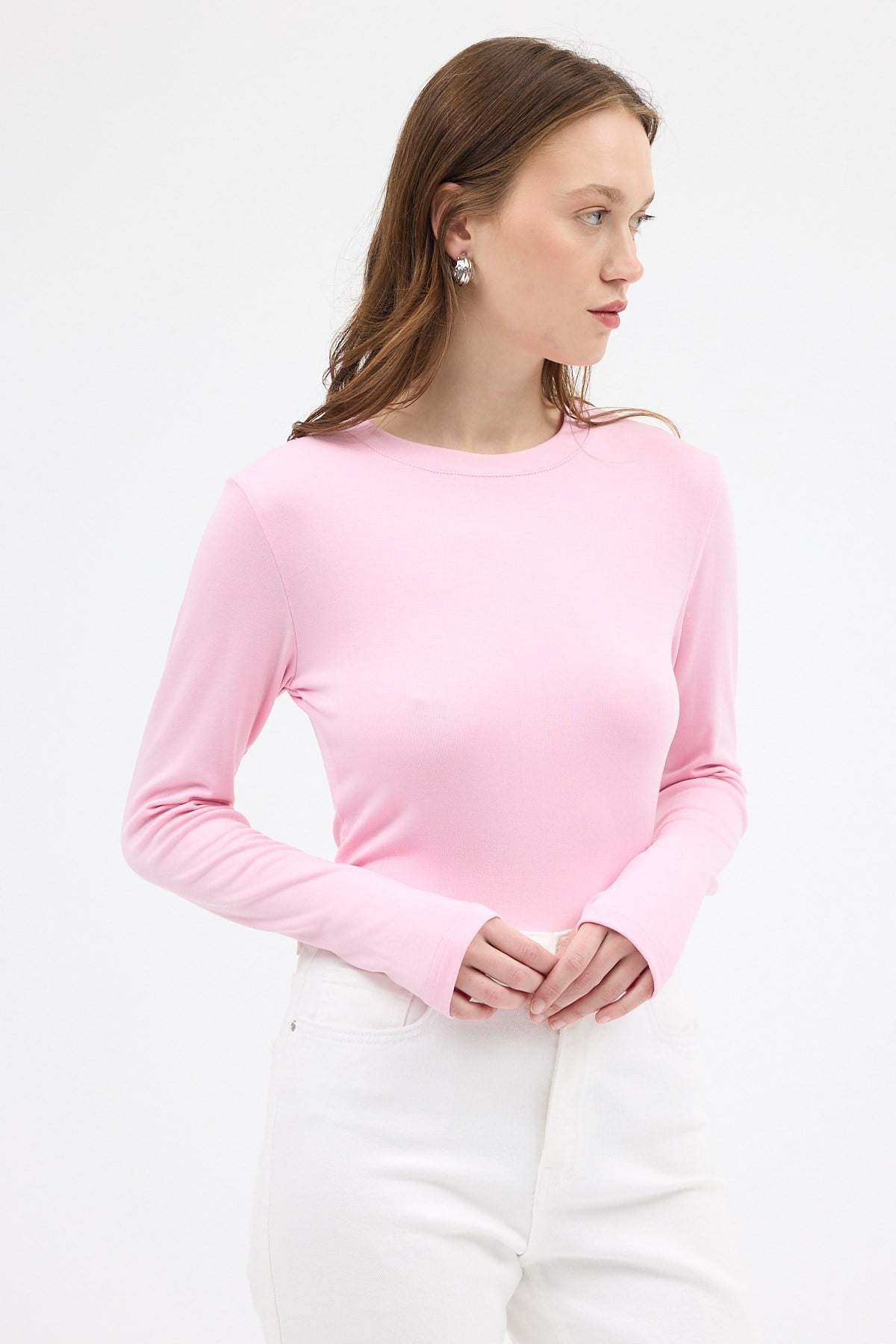 Pembe Premium/Viskoz Yumuşak Kumaşlı Parmak Geçmeli Crop Bluz 8162A