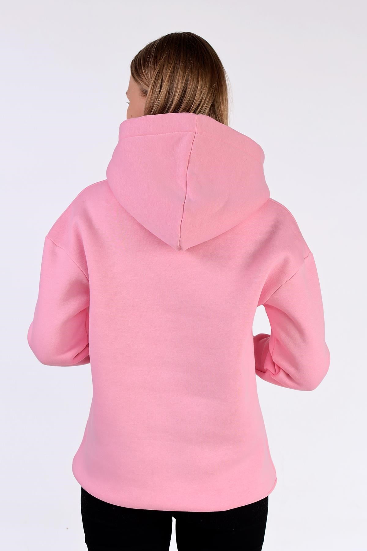 Pembe Renkli İpli Kapüşonlu Sweat 9173M