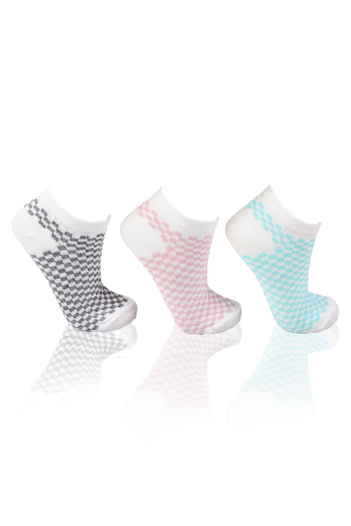 Pembe-Siyah-Mint 3'lü Patik Çorap 1113