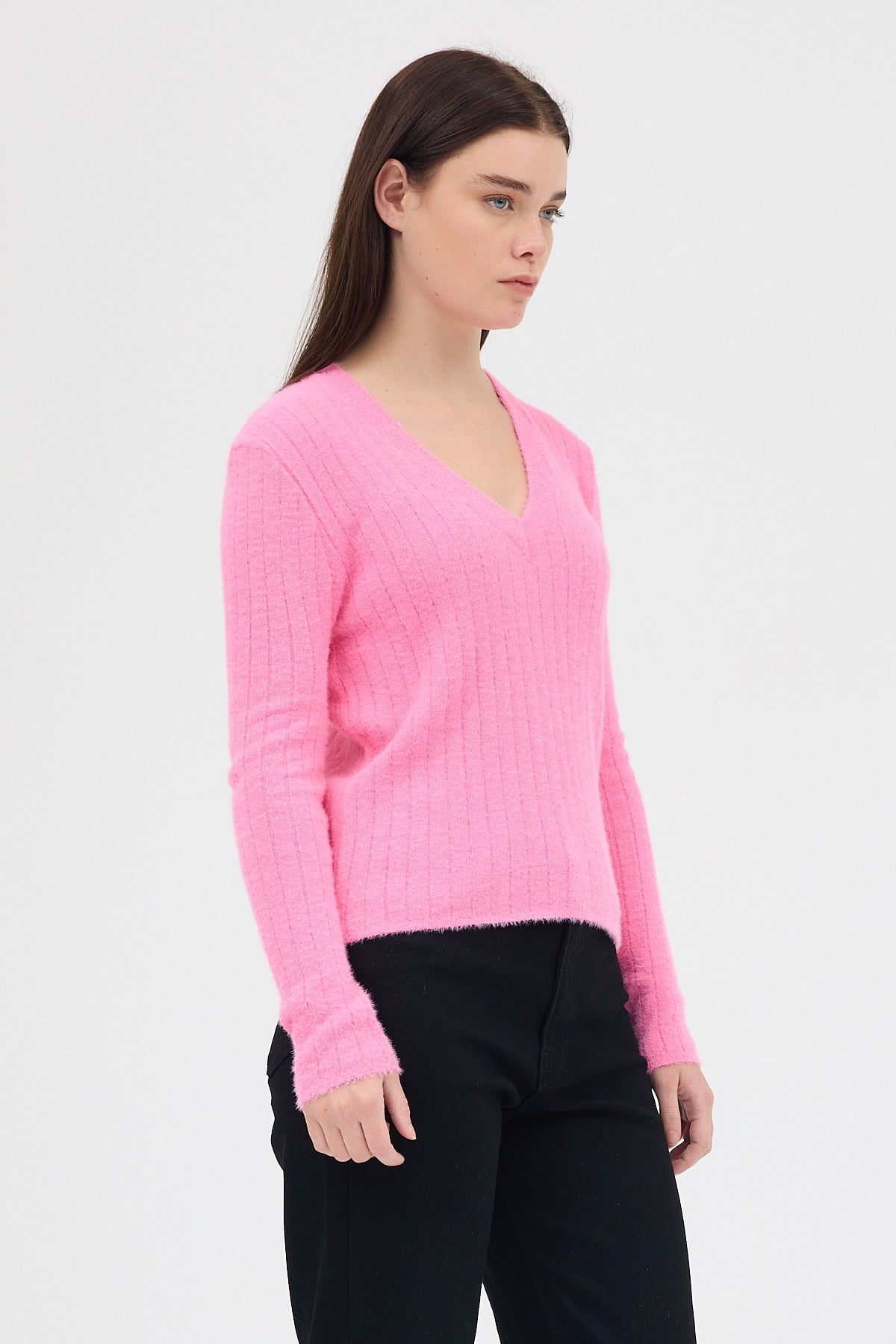 Pembe V Yaka Triko Kadın Kazak 2217