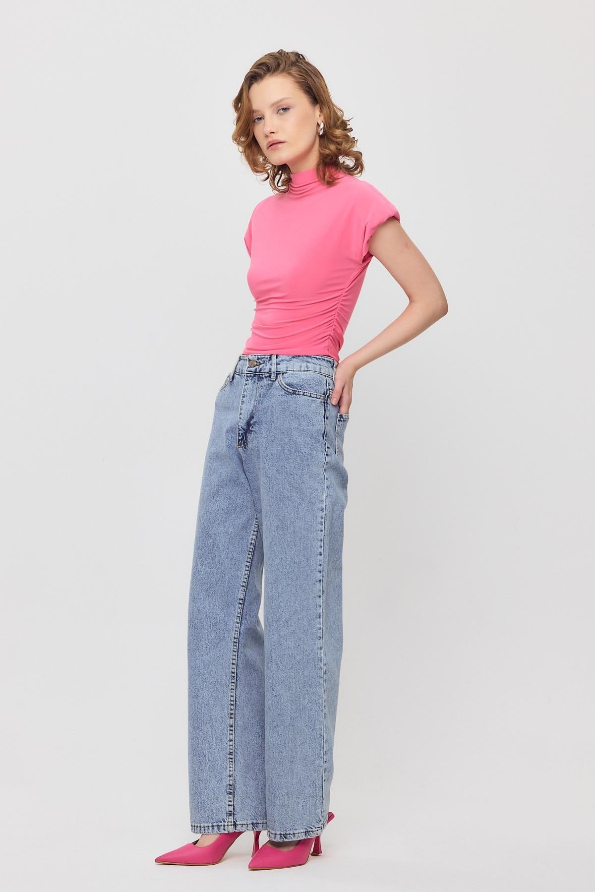 Pembe Vatkalı Kısa Bluz 13185