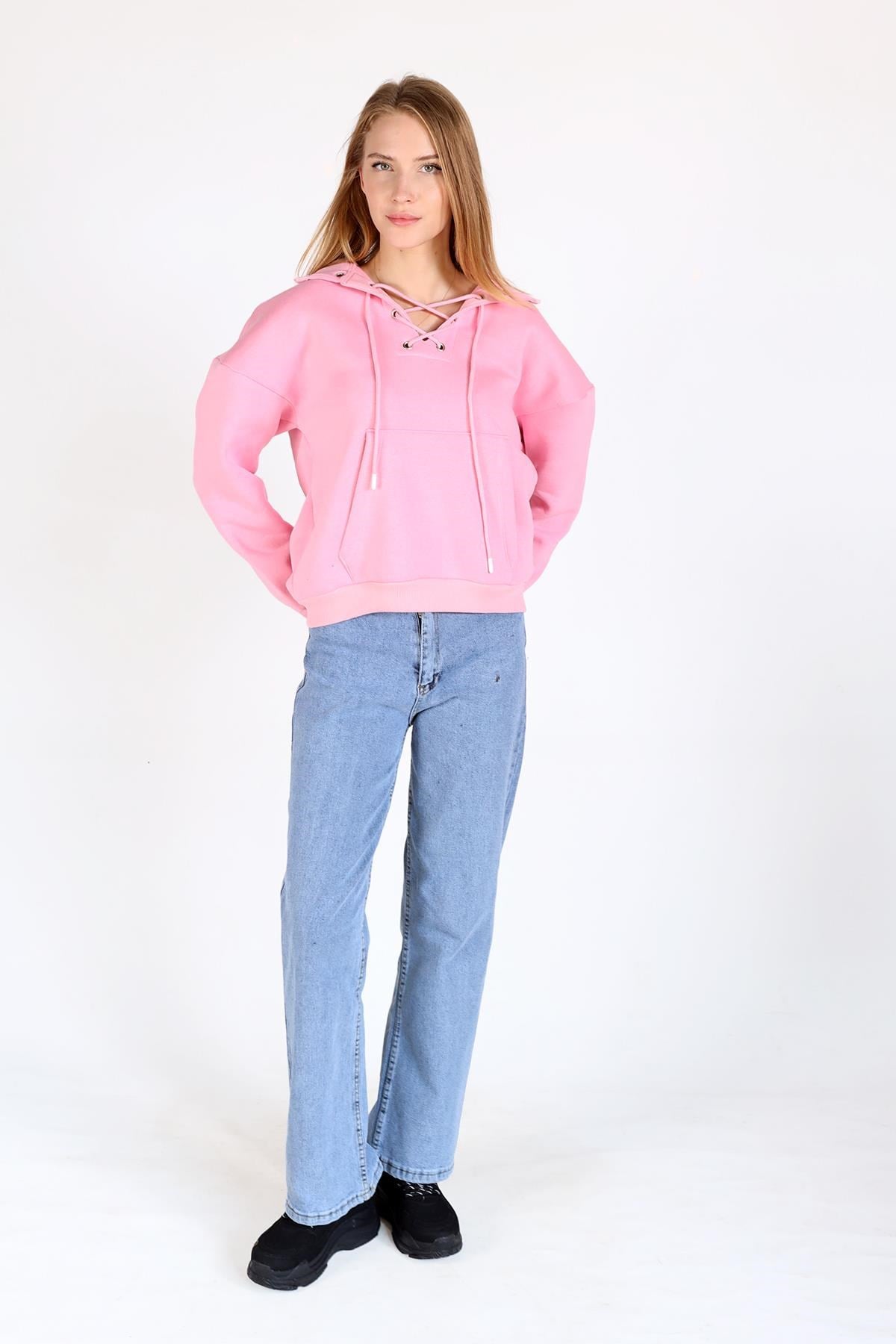 Pembe Yaka Kuşgözü Detay Sweat 9145M