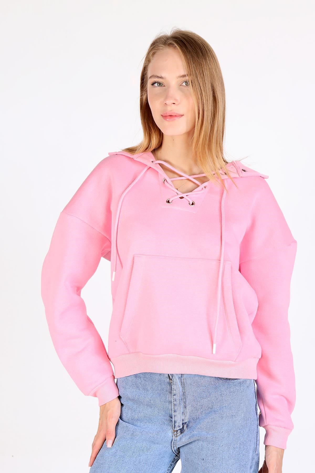 Pembe Yaka Kuşgözü Detay Sweat 9145M