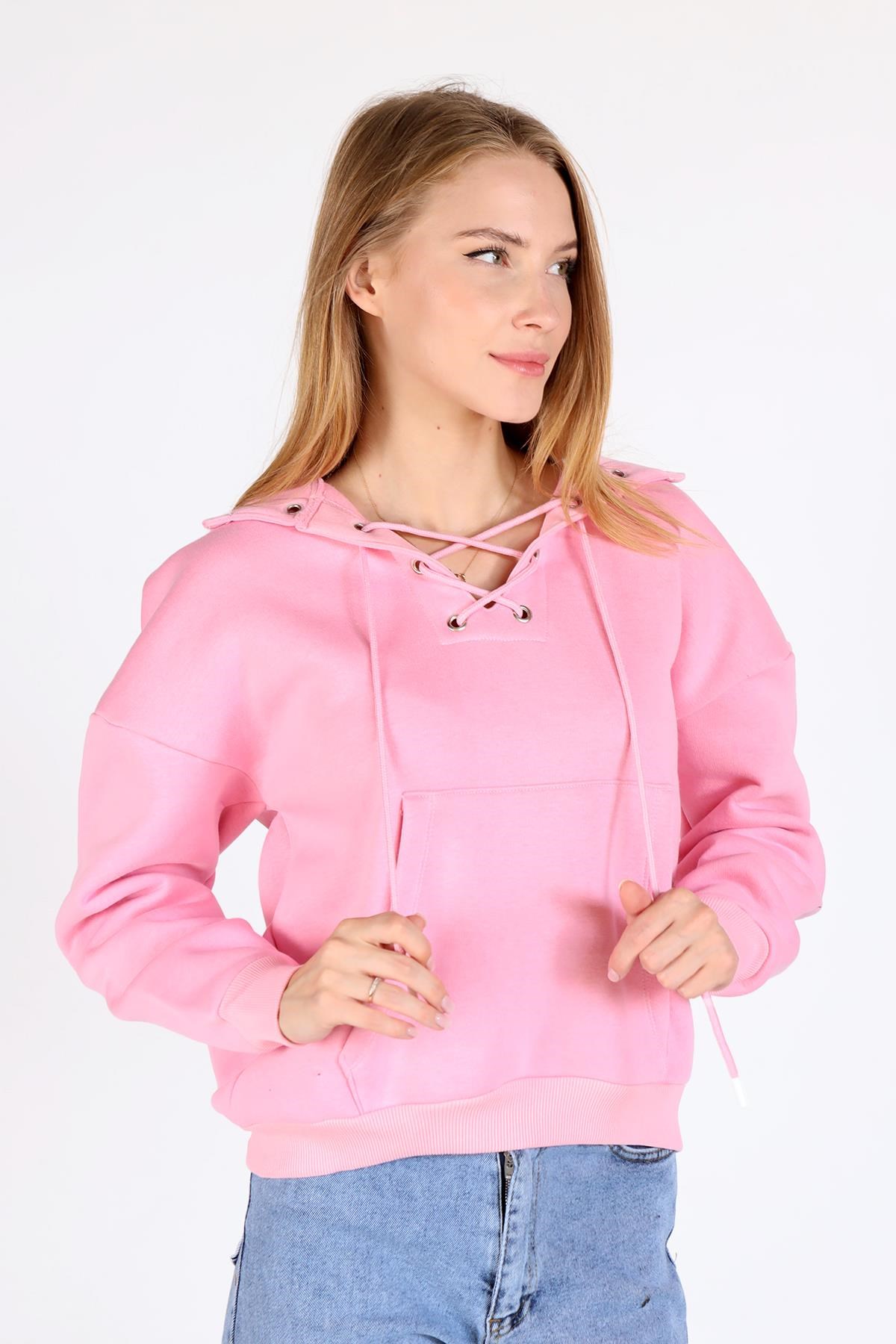 Pembe Yaka Kuşgözü Detay Sweat 9145M